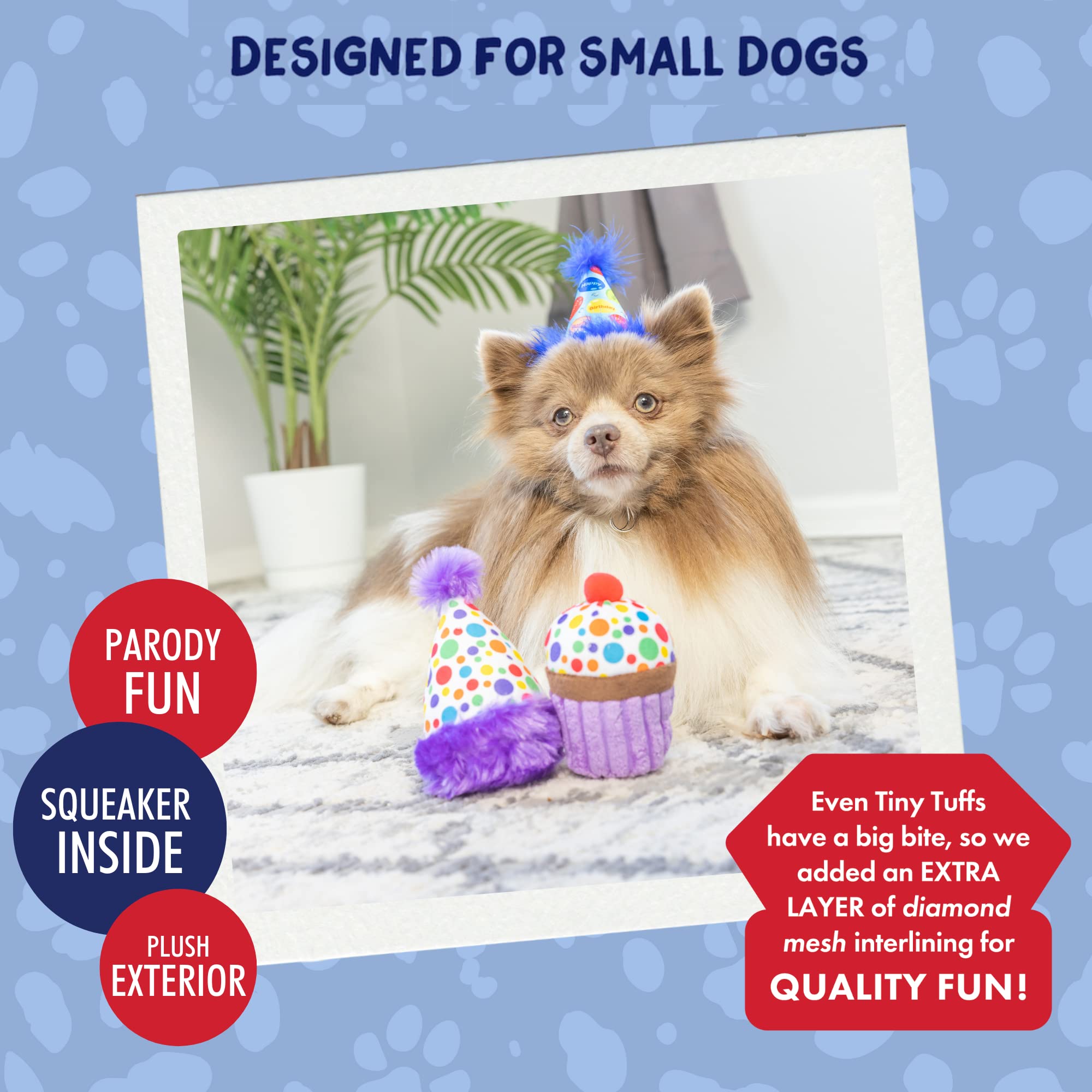 Huxley & Kent Tiny Tuff | It'S My Barkday | Extra Tough Dog Toy For Small Dogs | 2-Pack Funny Dog Toy | Features Squeaker, Crink