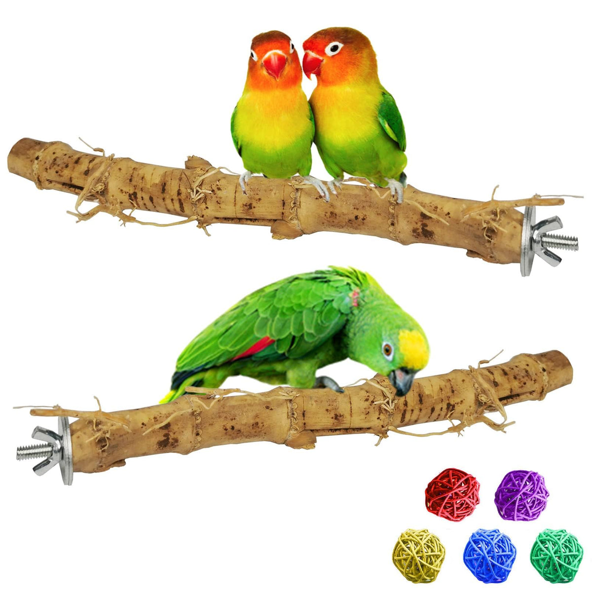 Pinvnby Natural Bamboo Bird Perch Stand Wooden Parrot Perch Stand Birds Cage Paw Grinding Exercise Stick Accessories For Budgies, Lovebirds, Medium Parrots (2 Pcs)