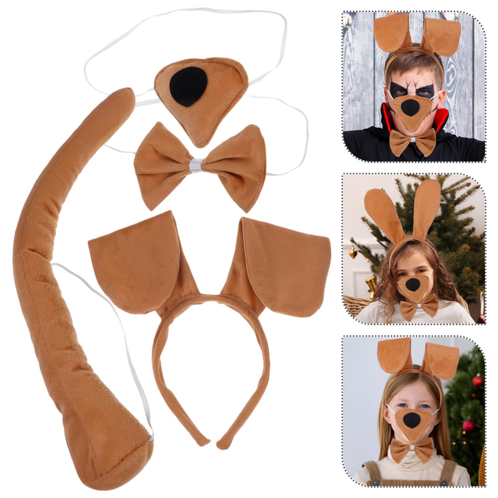 JOINPAYA Puppy Dog Costume Set: Dog Ears Headband Bowtie Nose Tail Animal Costume Accessories for Halloween Cosplay Dress Up Par