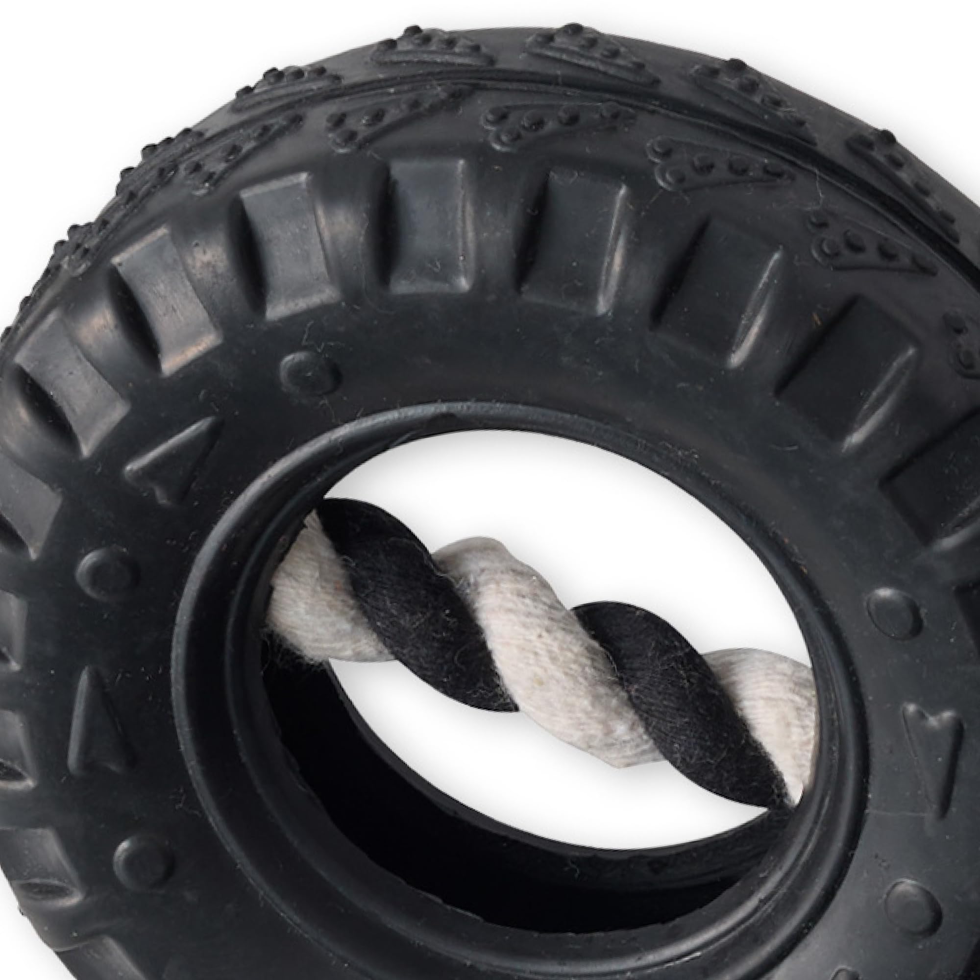 Pet Passion Natural Rubber Tire and Organic Cotton Rope Pull and Chew Dog Toy for All Pet Breeds, Black, Medium