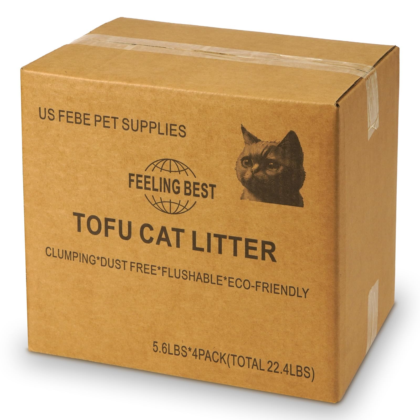 Feeling Best Tofu Cat Litter 22.4Lb(5.6Lb*4 Bags) Fast Clumping, Dust-Free,100% Natrual Raw Materials, Clumping,Flushable,Ultra