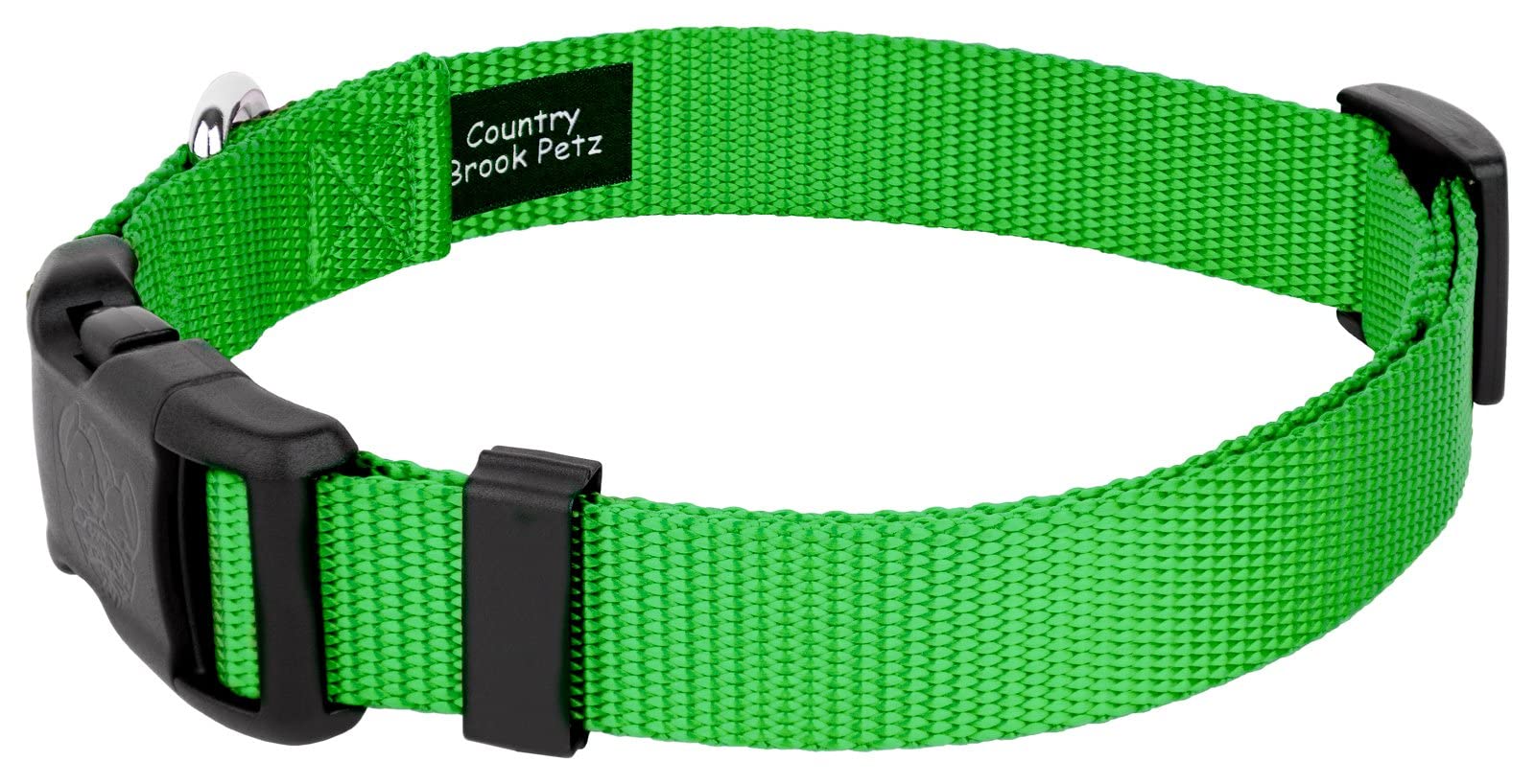 Country Brook Petz - 30+ Vibrant Colors - American Made Deluxe Nylon Dog Collar With Buckle (Small, 3/4 Inch Wide, Hot Lime Green)