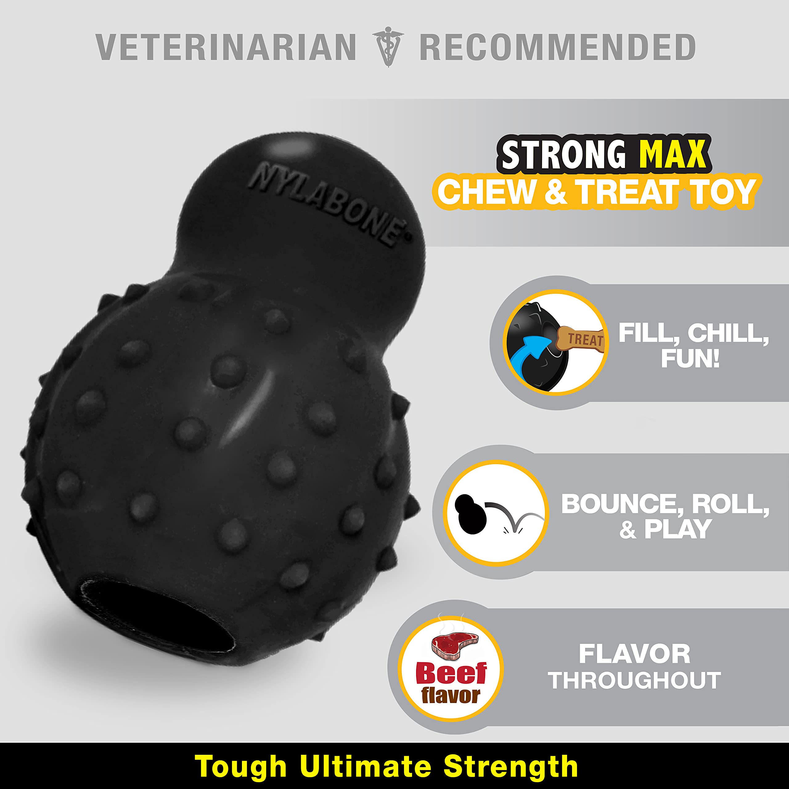 Nylabone Strong MAX Chew Cone Stuffable Chew Toy for Dogs, Beef Flavored Fillable Treat Toy, Medium/Wolf - Up to 35 lbs. (1 Coun