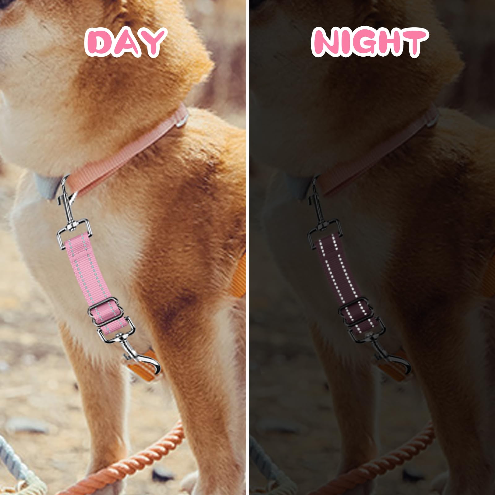 YUEPET Adjustable Dog Safety Collar Clips 2 Pack, Reflective Prong Collar Backup Clips, Pink & Purple Leash Connectors for Harness and Collar