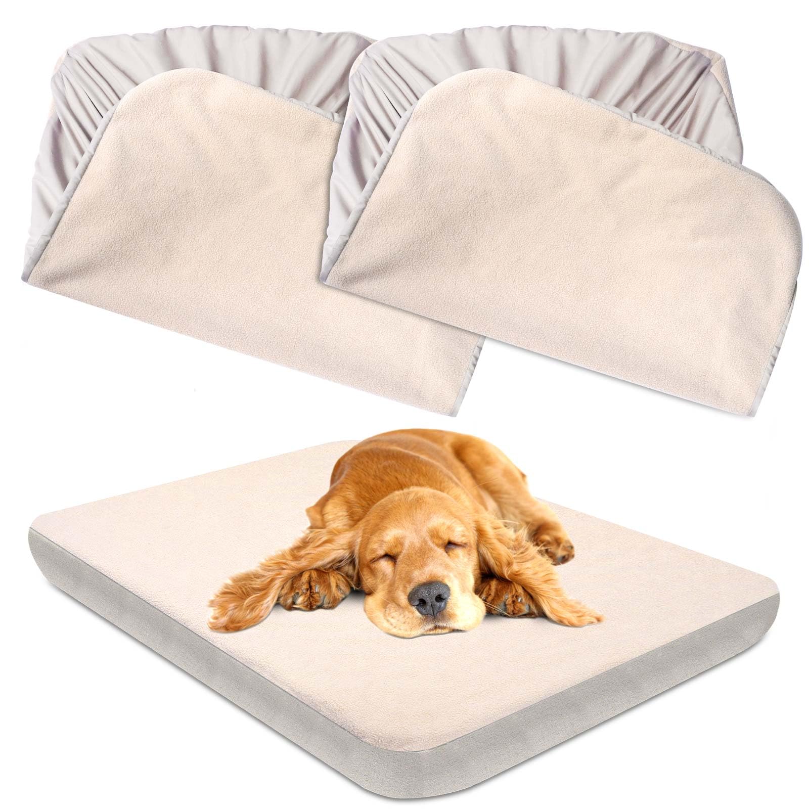 Dog Bed Covers Replacement Washable 100% Waterproof Dog Bed Sheets, Soft & Noiseless Pet Bed Cover 2 Pack 44'' X 35'' Beige