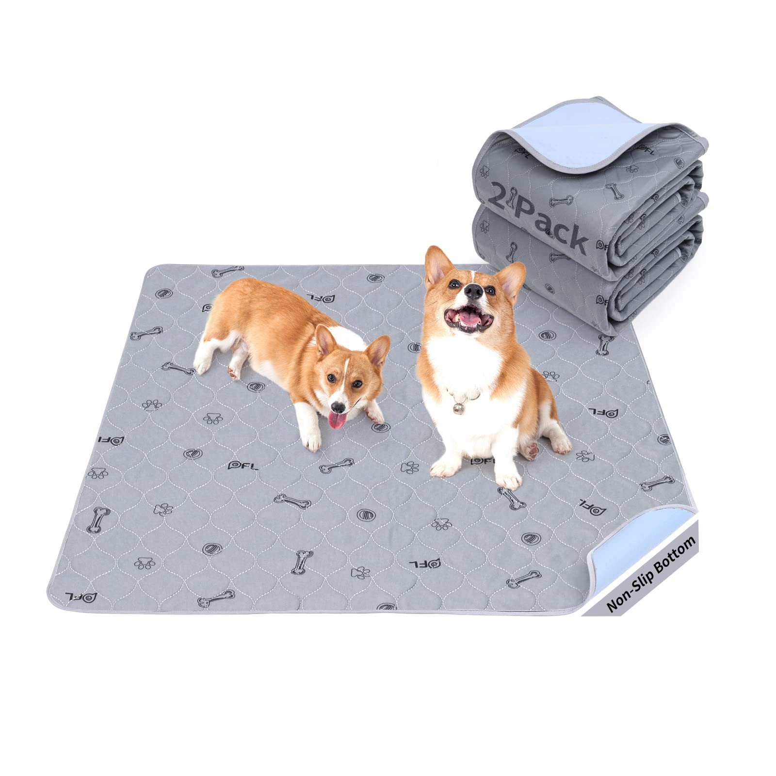 Washable Pee Pads For Dogs, 2Pack Reusable Puppy Pads, Absorbent Whelping Pads With Bone Print, Non-Slip Waterproof Pet Training
