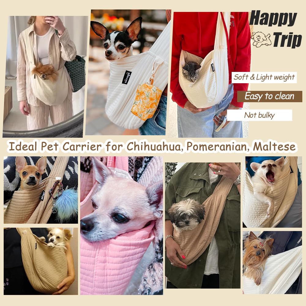 NATUYA Small Dog Carrier Sling, Adjustable Strap Lightweight Comfy Puppy Pouch, Hand Free Pet Dog Sling Walking Subway Travel To