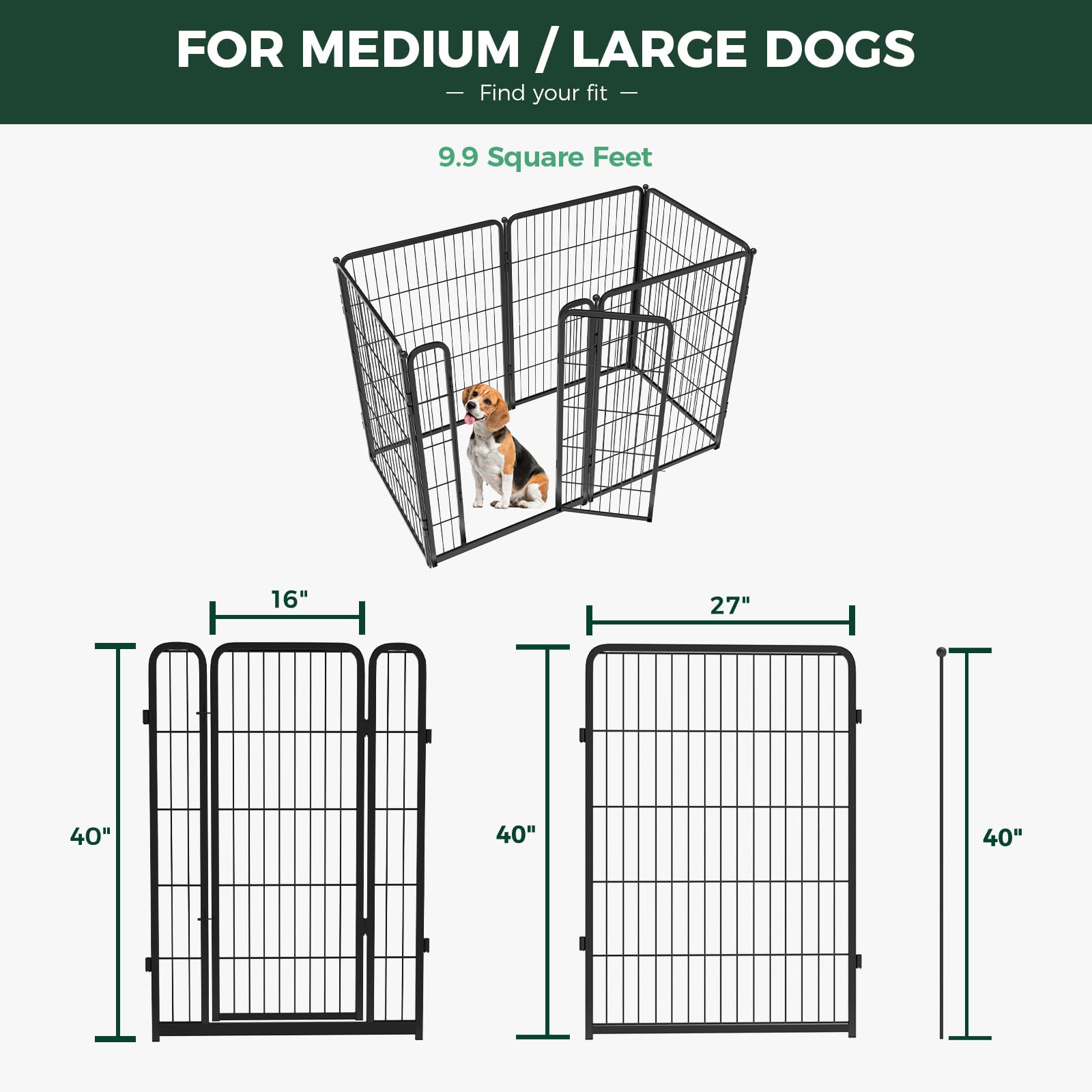Fxw Homeplus Indoor Dog Playpen - Stress-Free And Safe Play, 40 Inch 6 Panels For Medium And Large Dogs, Black│Patented