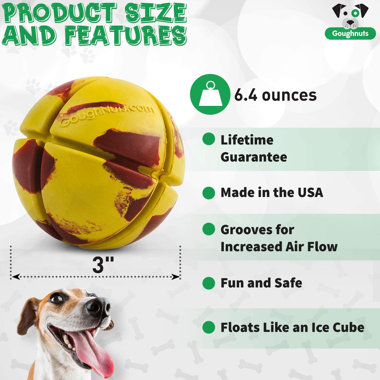 Goughnuts - Virtually Indestructible Ball - Guaranteed Dog Chew Toys For Aggressive Chewers Like Pit Bulls, German Shepherds, And Labs From 30-70 Pounds - Tough And Durable Natural Rubber - Yellow
