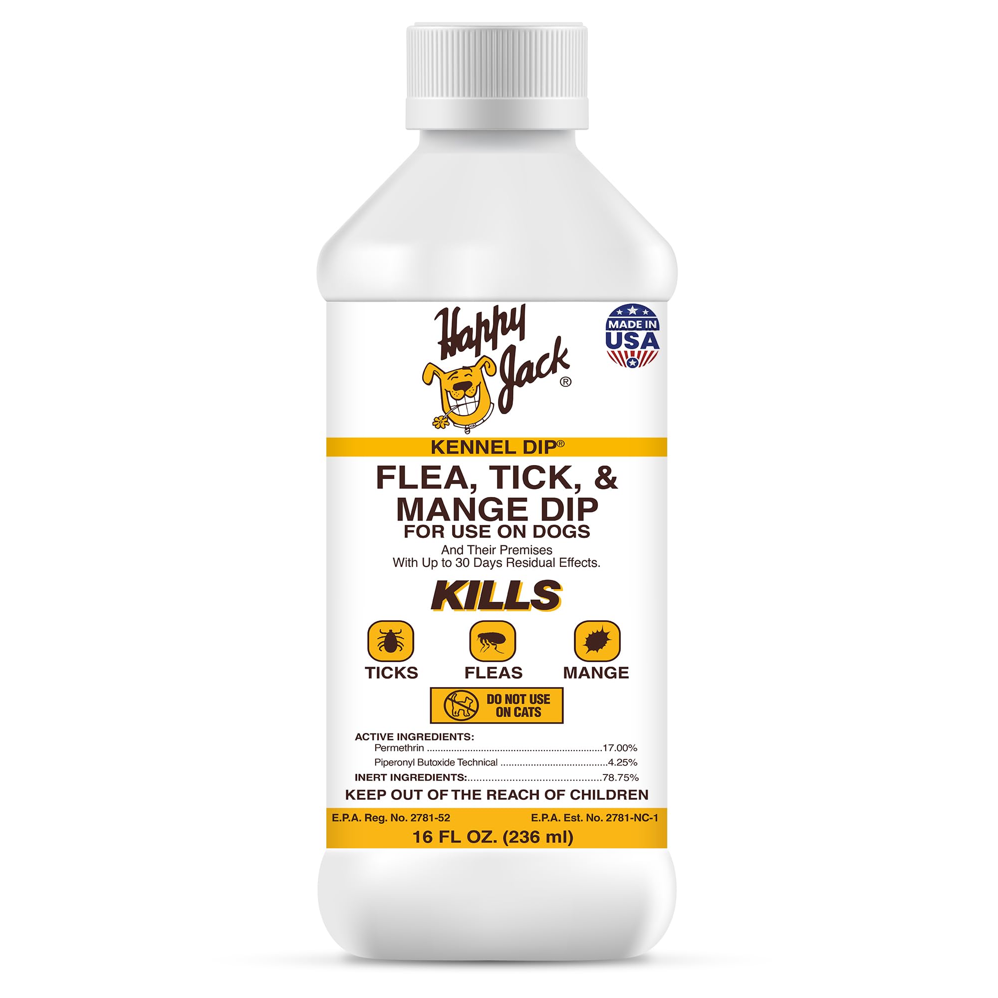 Happy Jack Kennel Dip Dog Flea and Tick Treatment & Prevention, Made in USA, Spray Yard & Home 30-Day Control, Kills Fleas, Tick