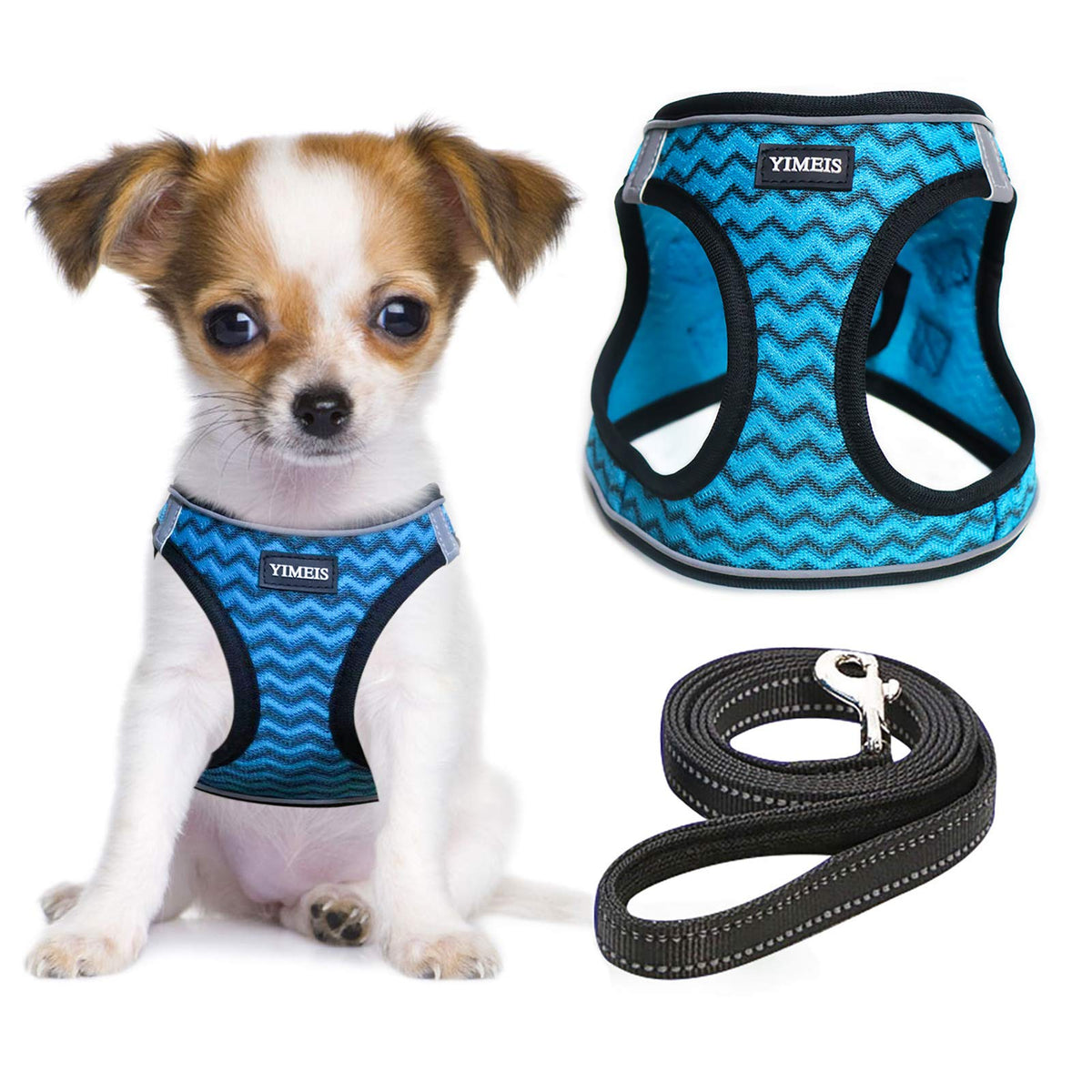 Yimeis Dog Harness And Leash Set, No Pull Soft Mesh Pet Harness, Reflective Adjustable Puppy Vest For Small Dogs, Cats (S, Blue)