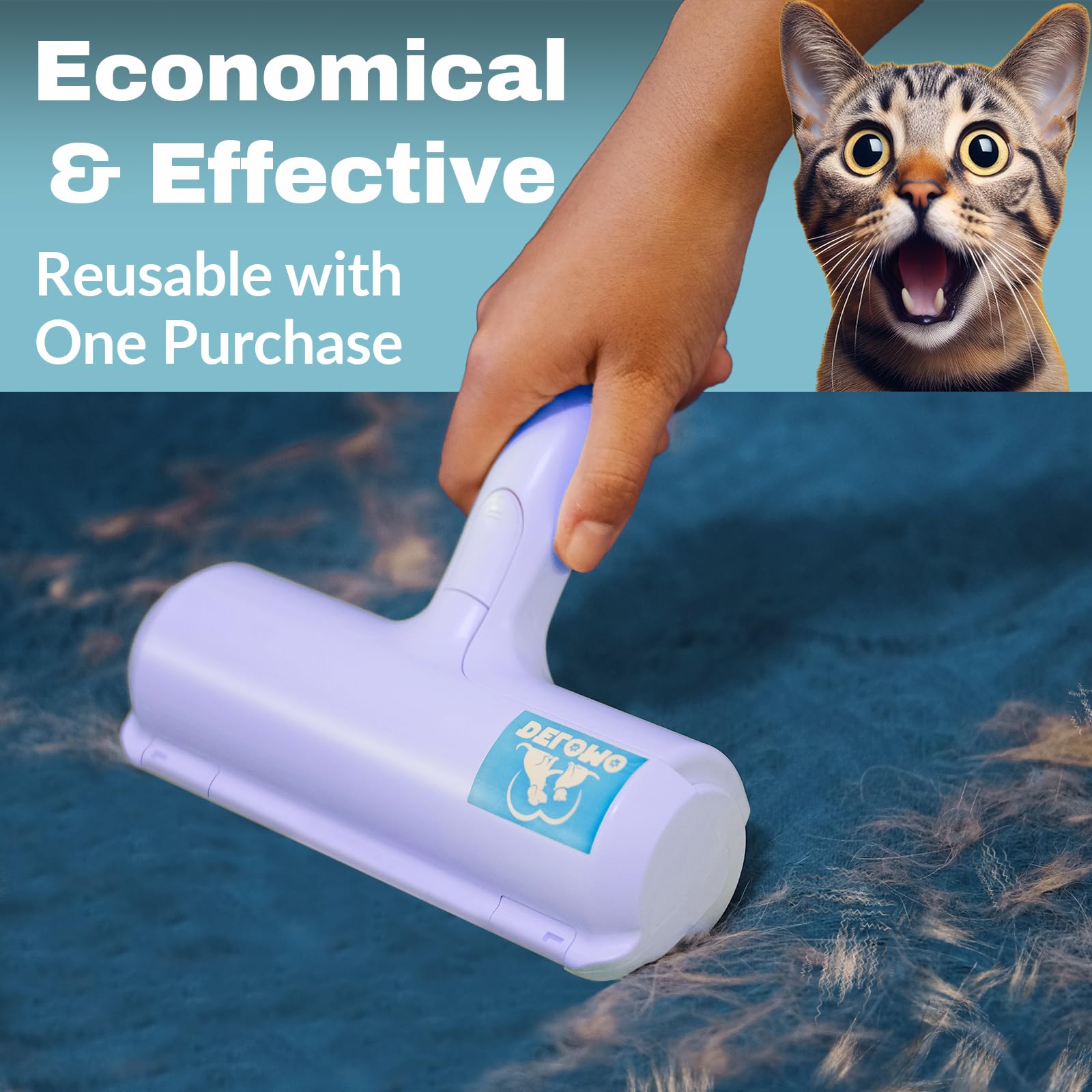 Delomo Pet Hair Remover Roller - Dog & Cat Fur Remover With Self-Cleaning Base - Efficient Animal Hair Removal Tool - Perfect Fo