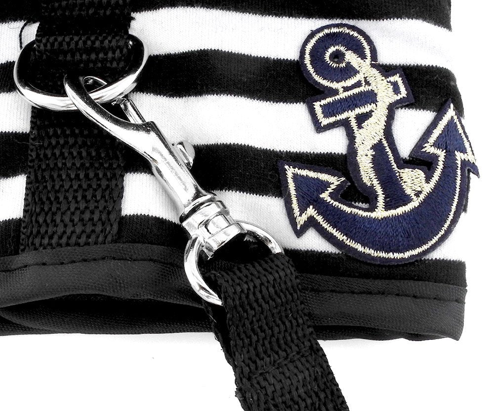 Smalllee_Lucky_Store Soft Mesh Sailor Harness For Cat And Small Dogs, Pet Navy Striped Walking Vest Puppy Padded Harnesses Leash Set Adjustable Black S