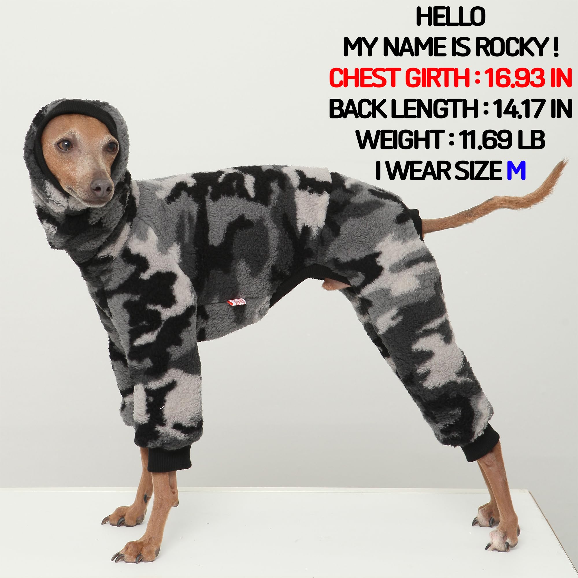 D Doggy Star Italian Greyhound Sweater Turtleneck Outfit Camo Warm Fleece Onesie Clothes Whippet For Dog Coat (2Xl,Flc Grey Camo