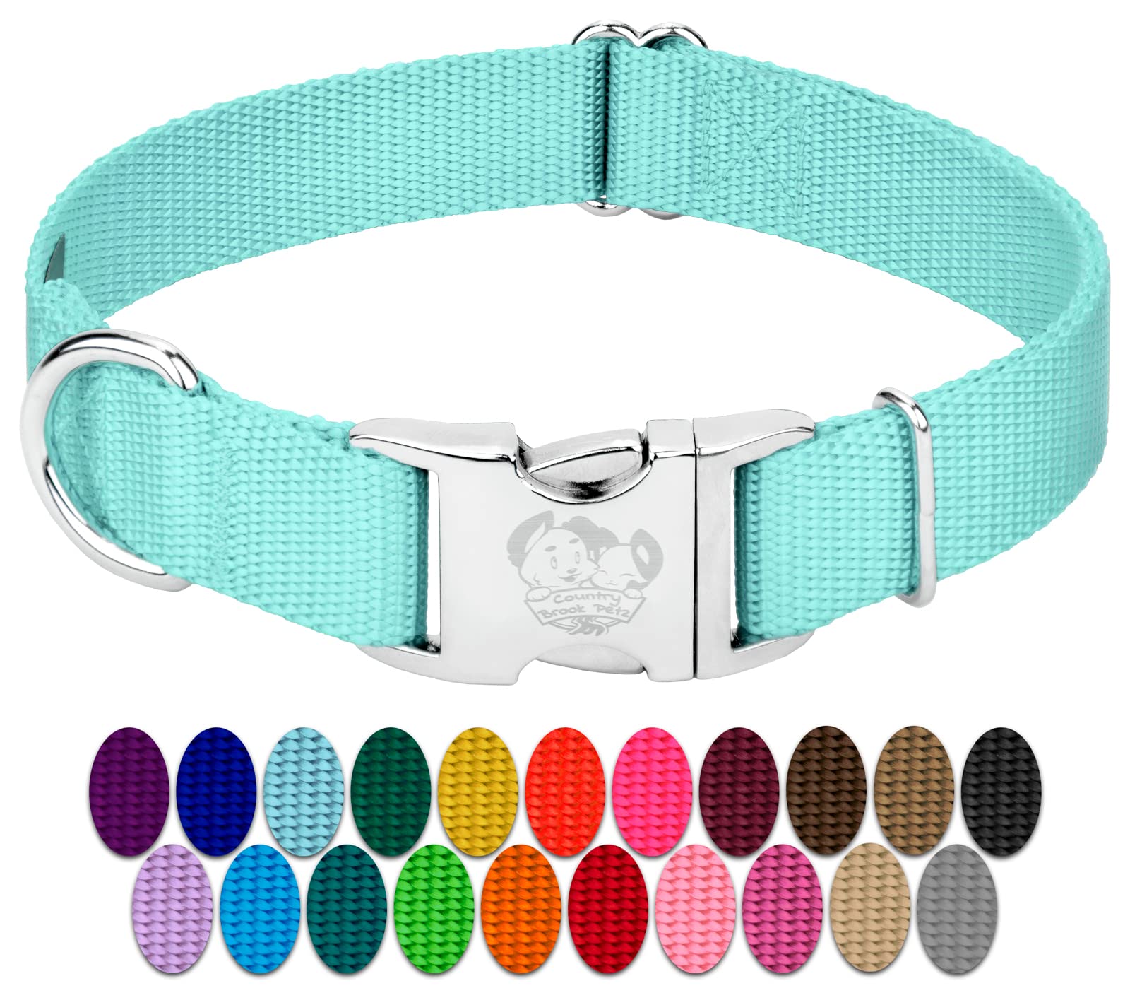 Country Brook Petz Premium Nylon Dog Collar With Metal Buckle For Small Medium Large Breeds - Vibrant 30+ Color Selection (Small