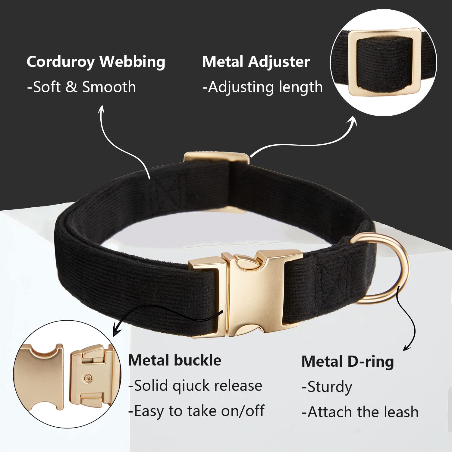 Ewinoom Soft Dog Collar With Metal Buckle Adjustable Durable Comfort Cotton Corduroy Collars For Large Dogs Velvet Dog Collars,