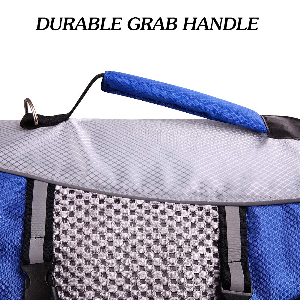 Dog Life Jacket Swimming Vest Lightweight High Reflective Pet Lifesaver With Lift Handle, Leash Ring Blue,S