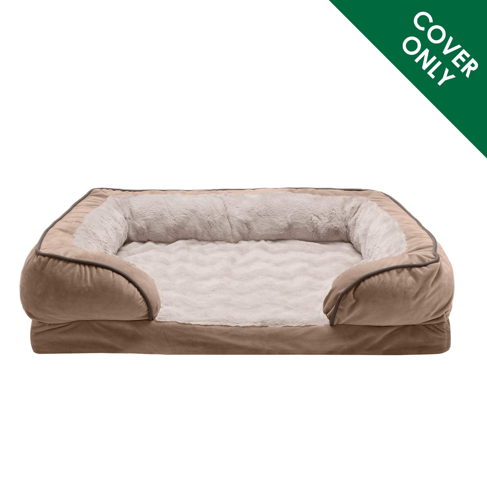 Furhaven Replacement Dog Bed Cover Perfect Comfort Plush & Velvet Waves Sofa-Style, Machine Washable - Brownstone, Jumbo Plus (X