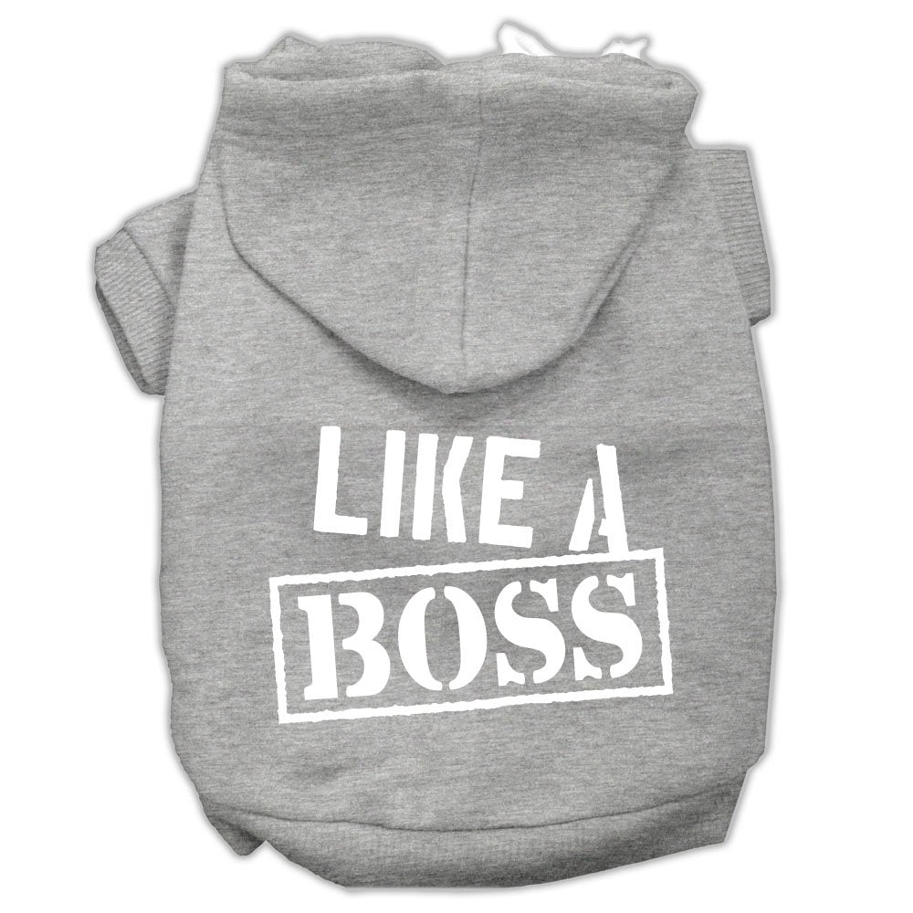 Pet, Dog & Cat Hoodie Screen Printed, 'Like A Boss' Gray Lg (10-14 Lbs.)