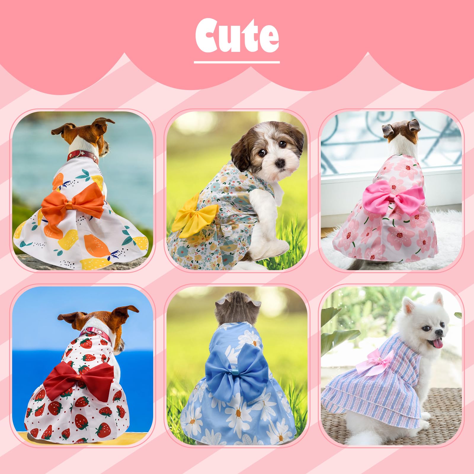 Katolk 6 Pieces Dog Dresses For Small Dogs Girls, Cute Princess Puppy Kitten Dog Dresses With Flowers And Bowknot For Pet Cats,