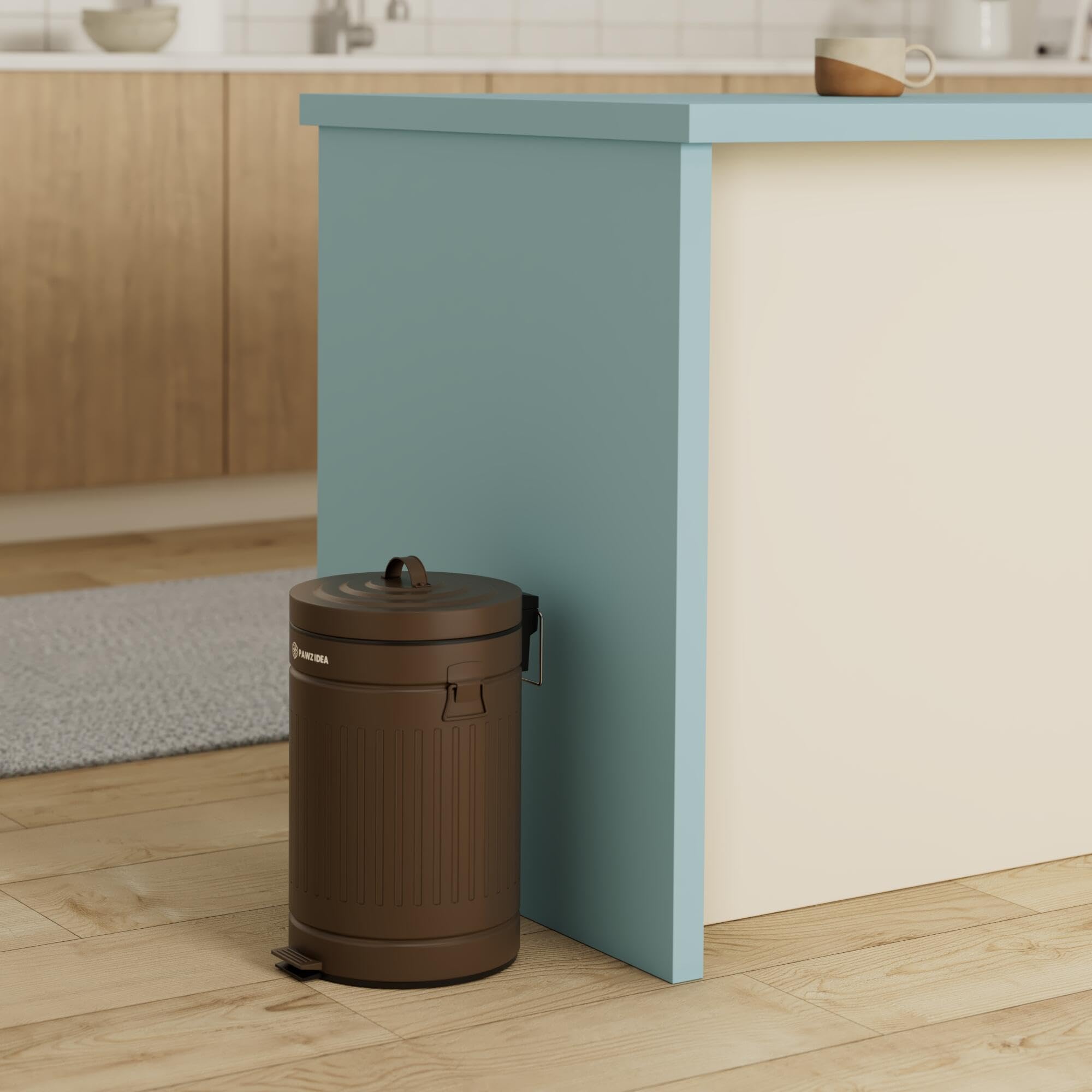 PAWZIDEA 3.1Gallon Dog Poop Trash Can - Waterproof Outdoor Waste Bin with Lid, Odor Control & Activated Carbon Filter, Chocolate Brown