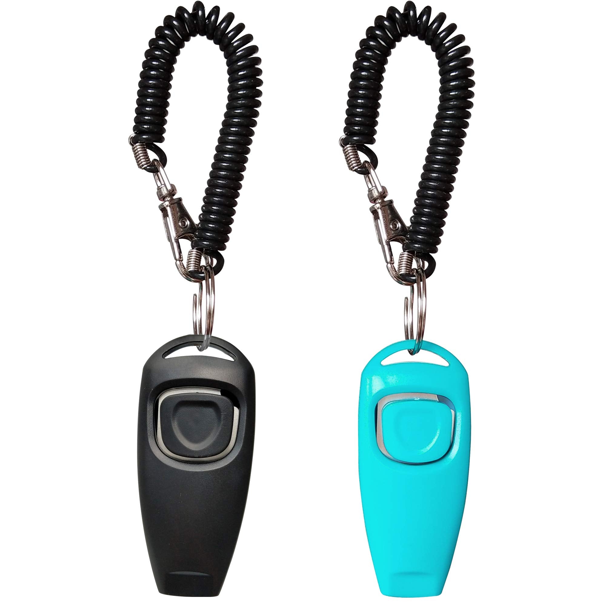 HoAoOo Pet Training Clicker Whistle with Wrist Strap - Dog Training Clickers (Black + Blue)
