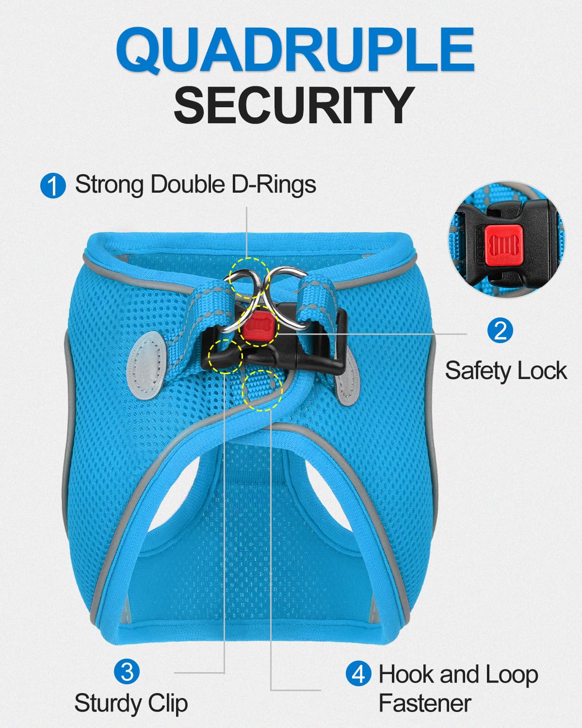 Joytale Step-in Dog Harness, Breathable Mesh Vest, Reflective Padded, Size M, Sky Blue, Model J-XBD005
