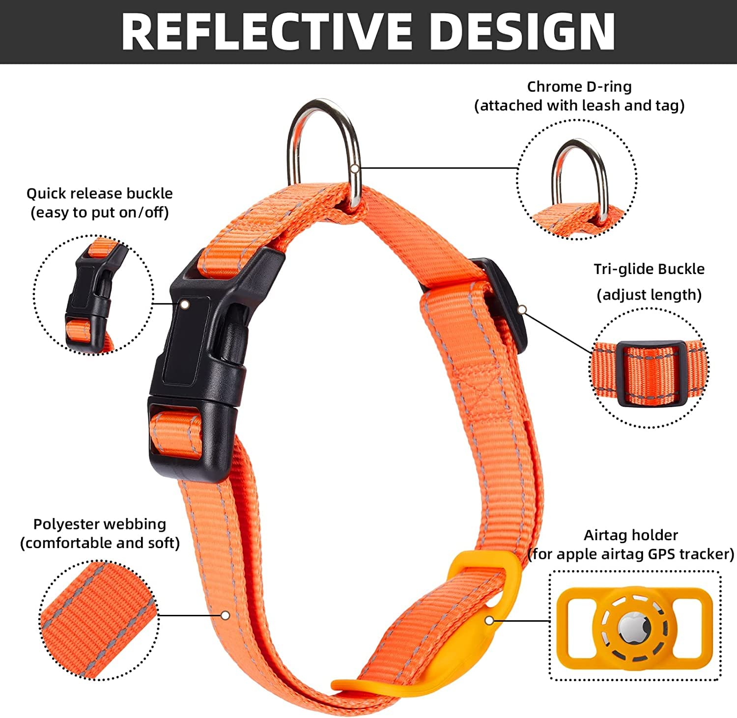 Konity Airtag Cat Collar, Compatible With Apple 2021, Nylon Pet Kitten Puppy Collar With Silicone Holder For Small Dogs, Orange,Xs: 8''-12'' Neck