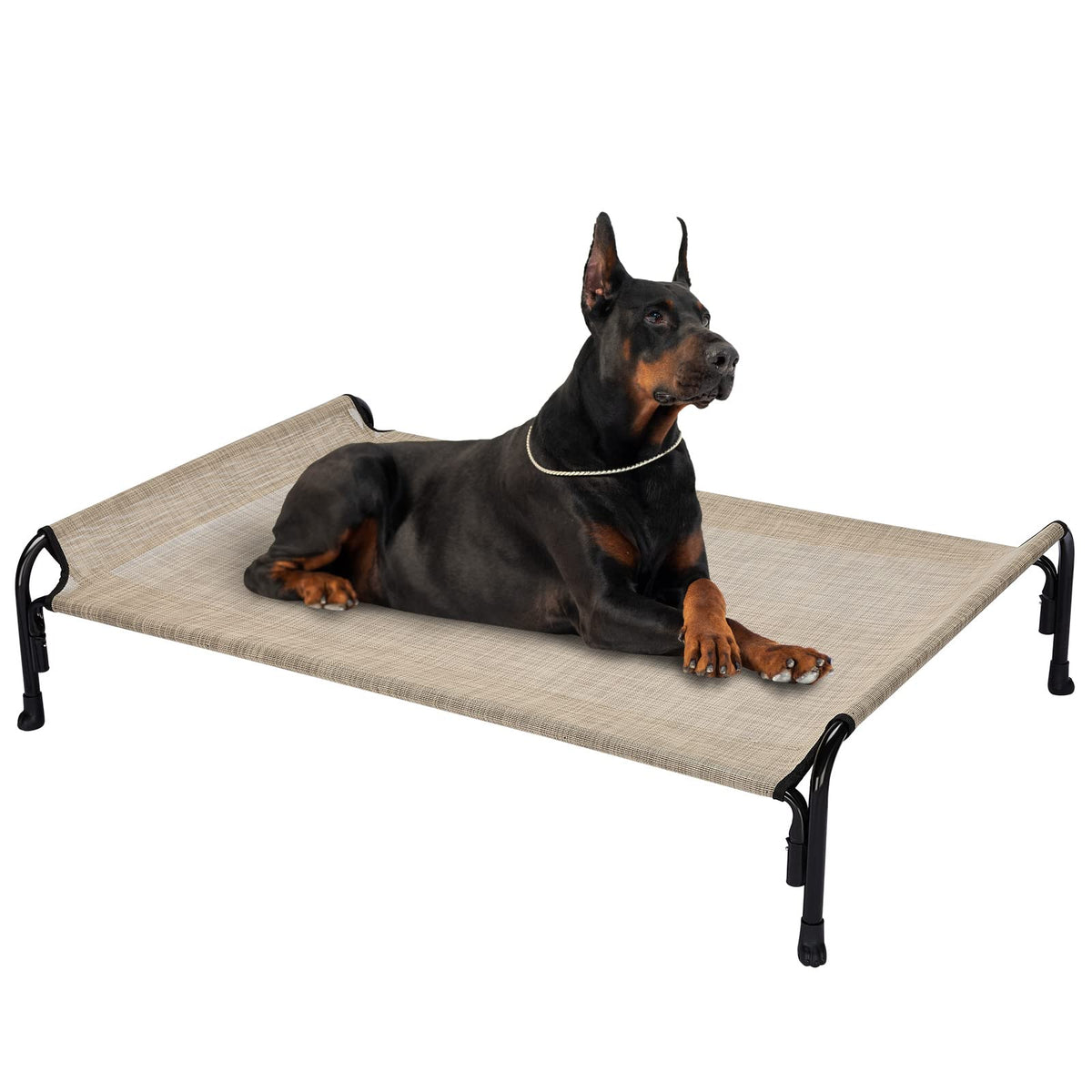 Veehoo Elevated Dog Bed, Outdoor Raised Dog Cots Bed For Large Dogs, Cooling Camping Elevated Pet Bed With Slope Headrest For Indoor And Outdoor, Washable Breathable, X-Large, Beige Coffee, Cwc2204