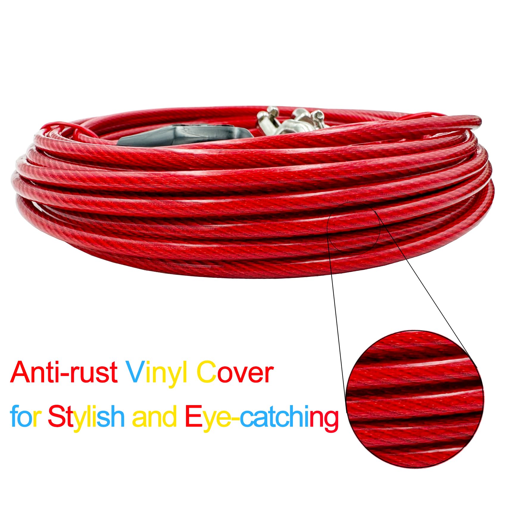 Petest 40Ft Tie-Out Cable With Crimp Cover For Heavy Dogs Up To 125 Pounds
