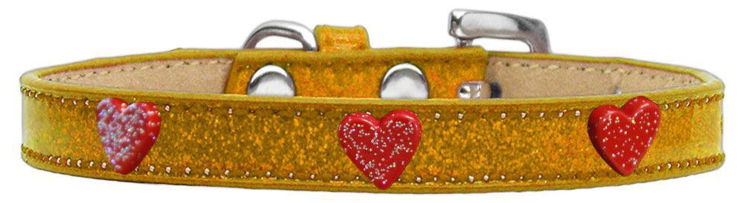 Dog, Puppy & Pet Widget Ice Cream Collar, Red Glitter Heart Black 16
