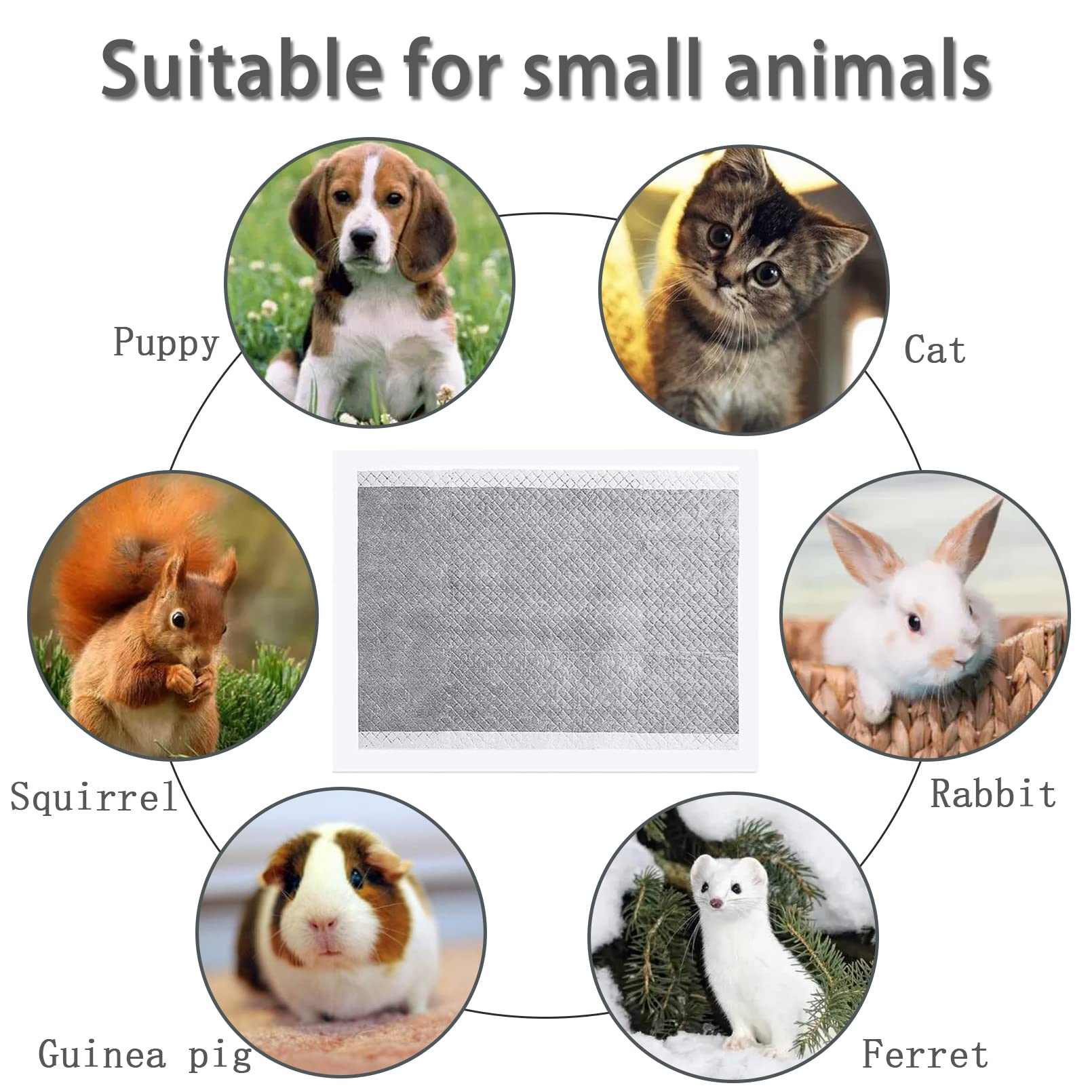 Kathson Rabbit Pee Pads Disposable Cage Liners 50Pcs All-Absorb Black Carbon Odor-Control Bunny Training Accessories With Quick-Dry Surface For Puppy Guinea Pig Kitten Hedgehog Small Animals