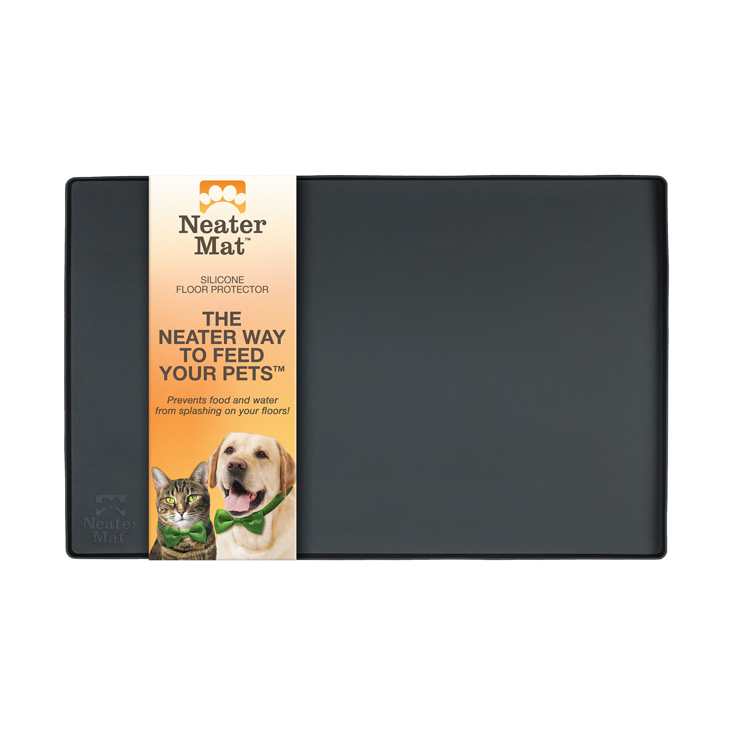 Neater Pet Brands Neater Mat - Waterproof Silicone Pet Bowls Mat - Protect Floors from Food & Water (Midnight Black, 16 x 10 Sil