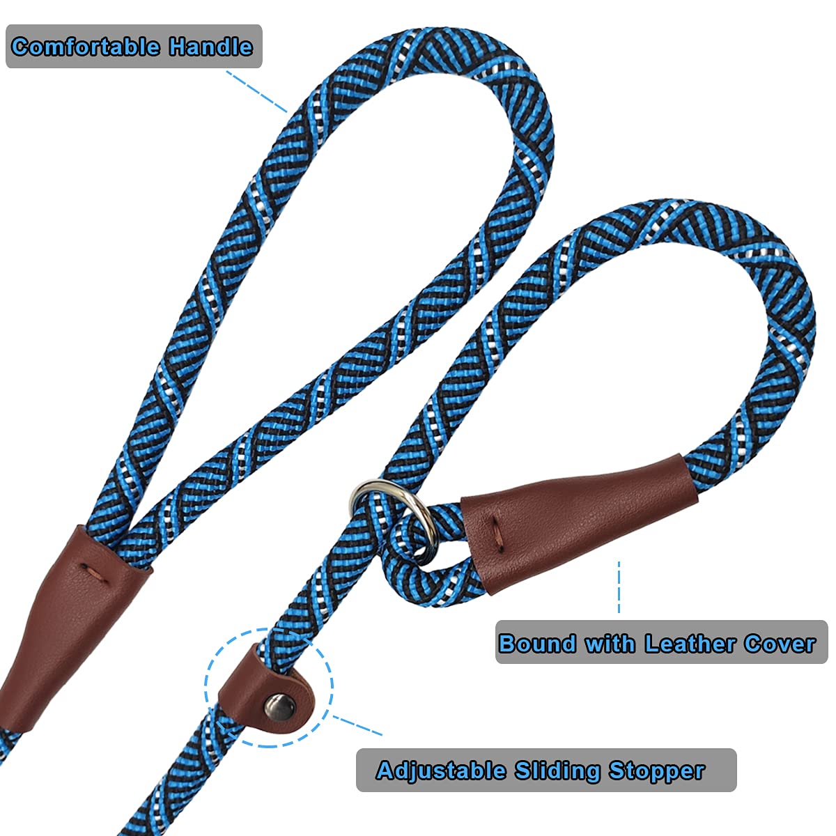 Sepxufore 3 Ft Slip Lead Dog Leash, 1/2 Inch Rope Dog Walking And Training Lead, No Pull Strong Nylon Leash Great For Medium And Large (Blue)