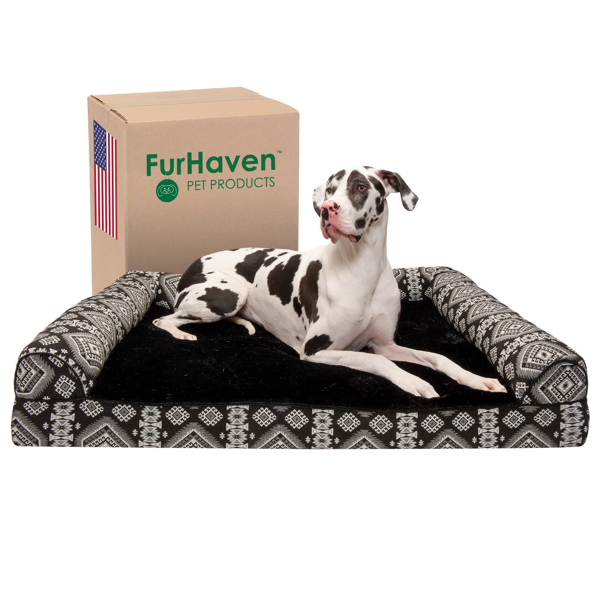 Furhaven Cooling Gel Dog Bed For Large Dogs W/ Removable Bolsters & Washable Cover, For Dogs Up To 125 Lbs - Plush & Southwest K