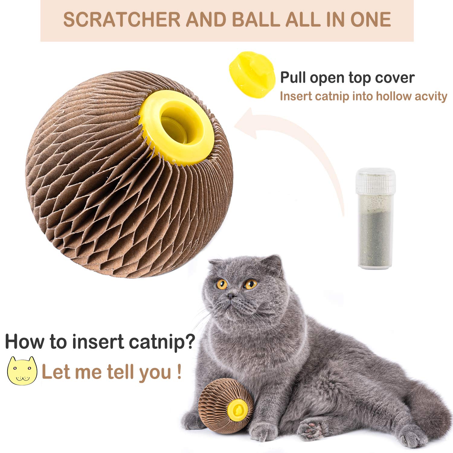 Areiia Catnip Ball Toy For Cats Catnip Refillable Scratcher Ball Kitty'S Faithful Playmate Reduce Obesity And Loneliness Csb01Br
