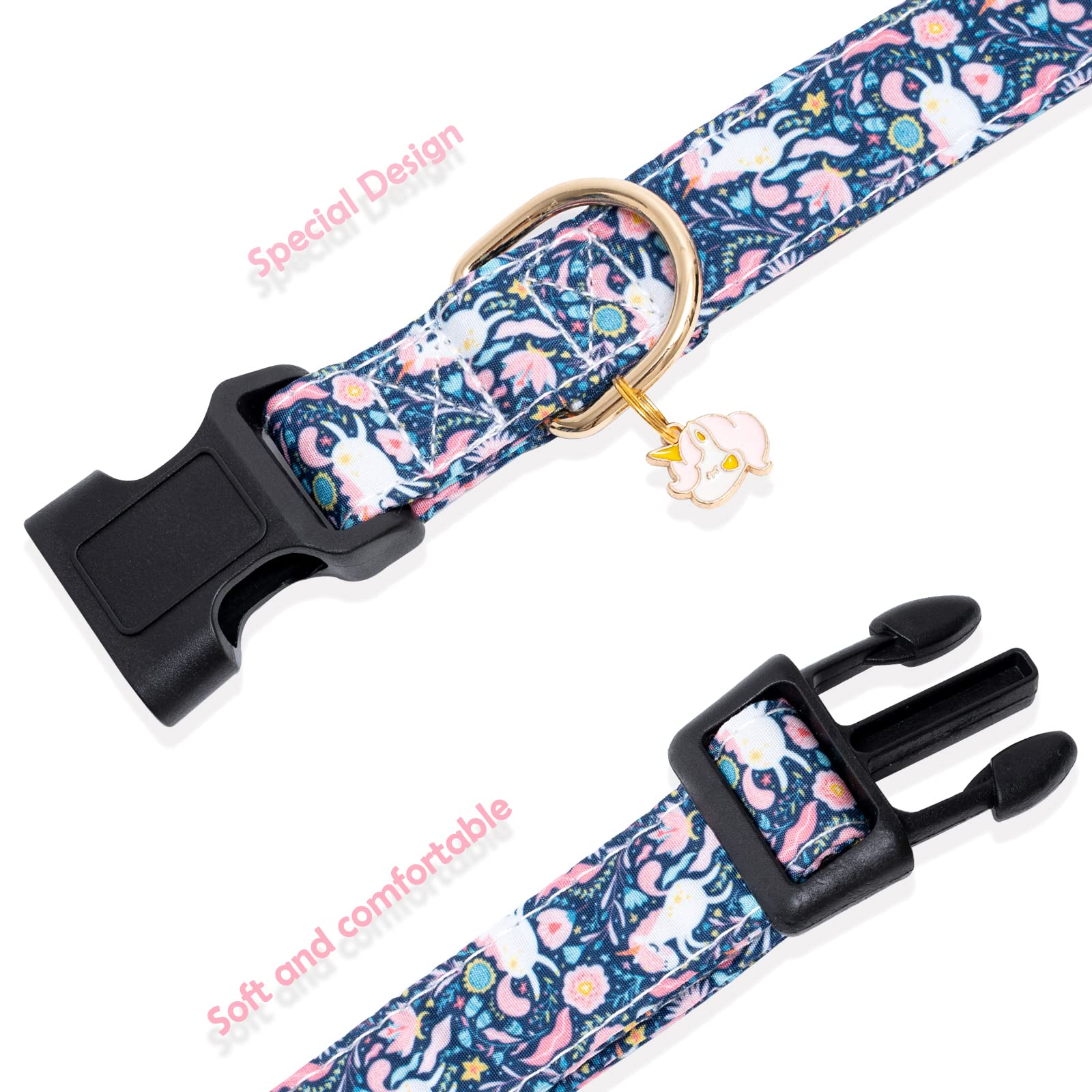 Faygarsle Cotton Designer Dogs Collar Cute Unicorn Dog Collars For Girl Female Small Medium Large Dogs With Unicorn Charms L