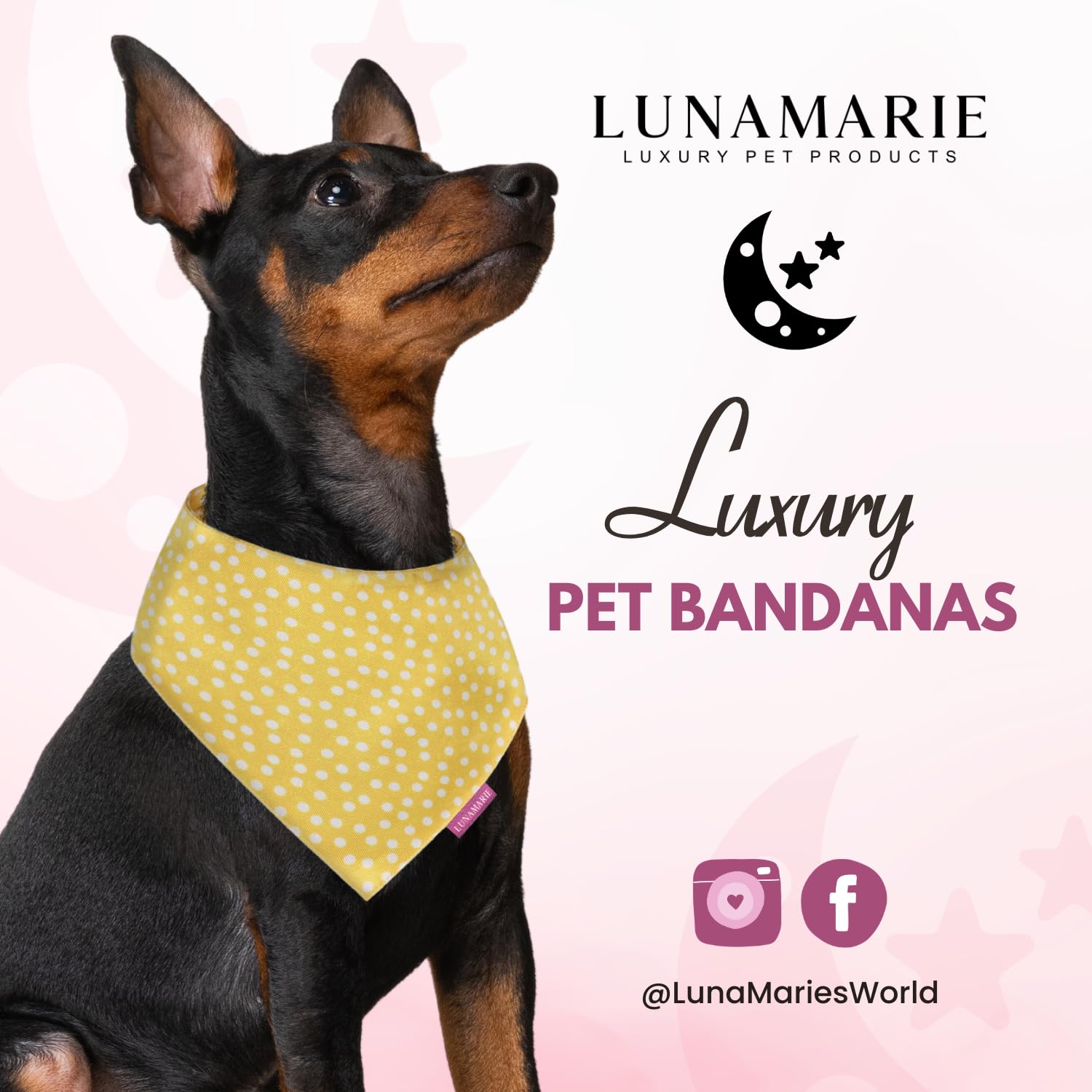 LunaMarie - Luxury Dog Bandanas - Bright Polka Dot Pet Bandana | Premium & Silky Fabric | 100% Handmade Quality | Custom Shape D