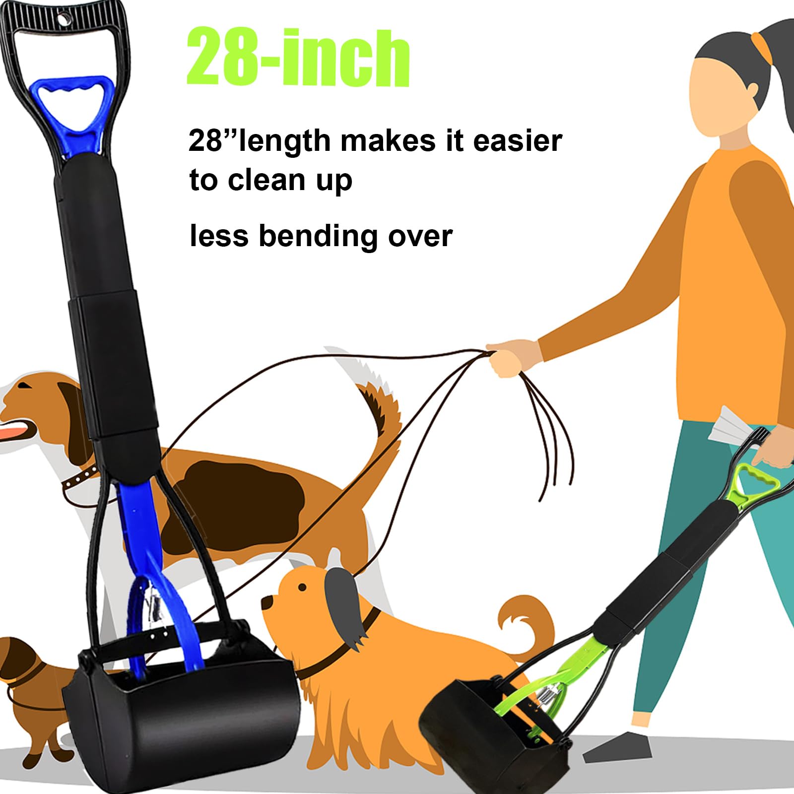 Woilife 2-Piece Ofpooper Scooper For Large Small Dogs Heavy Duty, Long Handle Poop Scoop For Yard, Grass, Gravel, Dog Poop Grabb