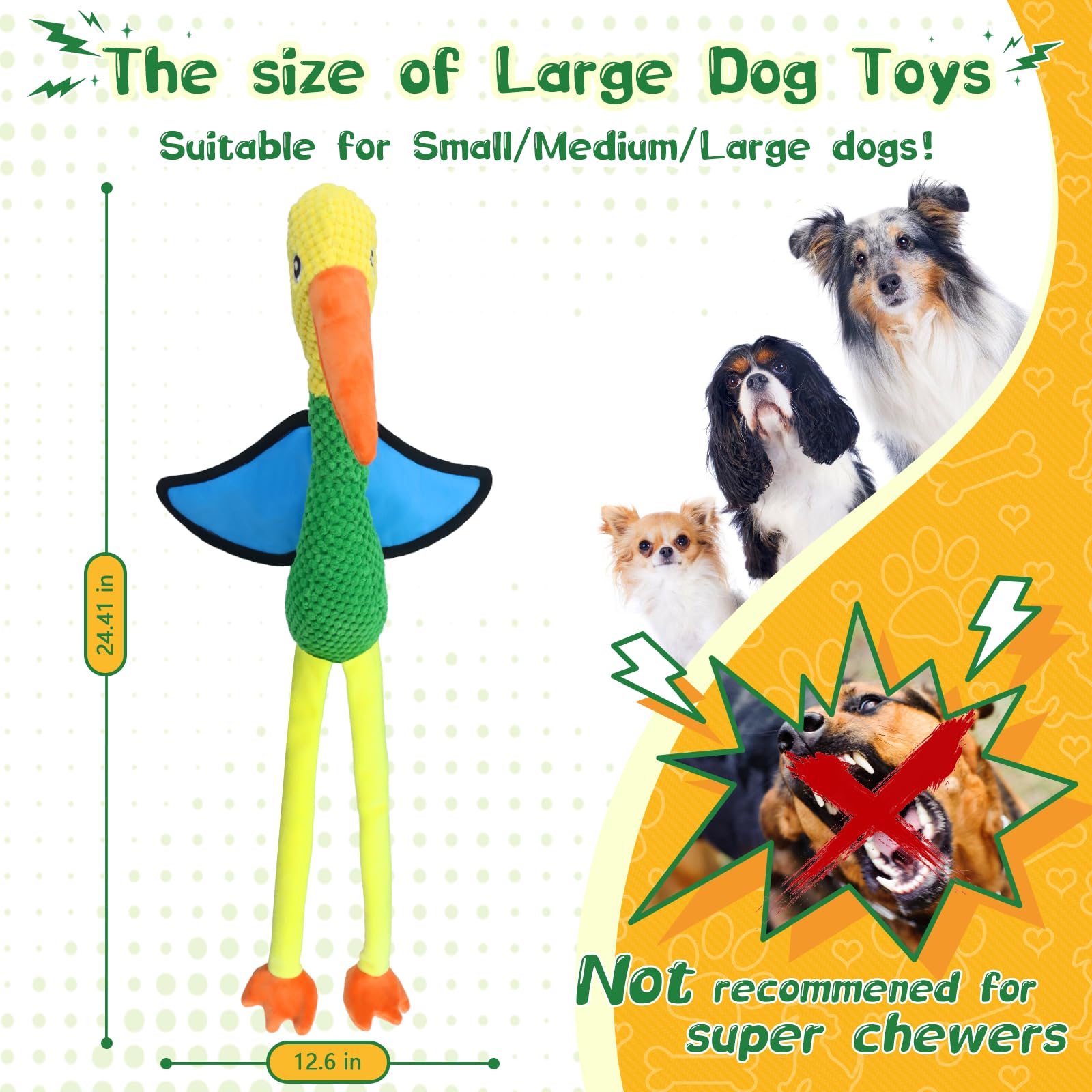 Fuufome Large Squeaky Dog Toys - Plush Crinkle Dog Toy for Small, Medium, and Large Breeds - Fun for Indoor Puppies and Senior P