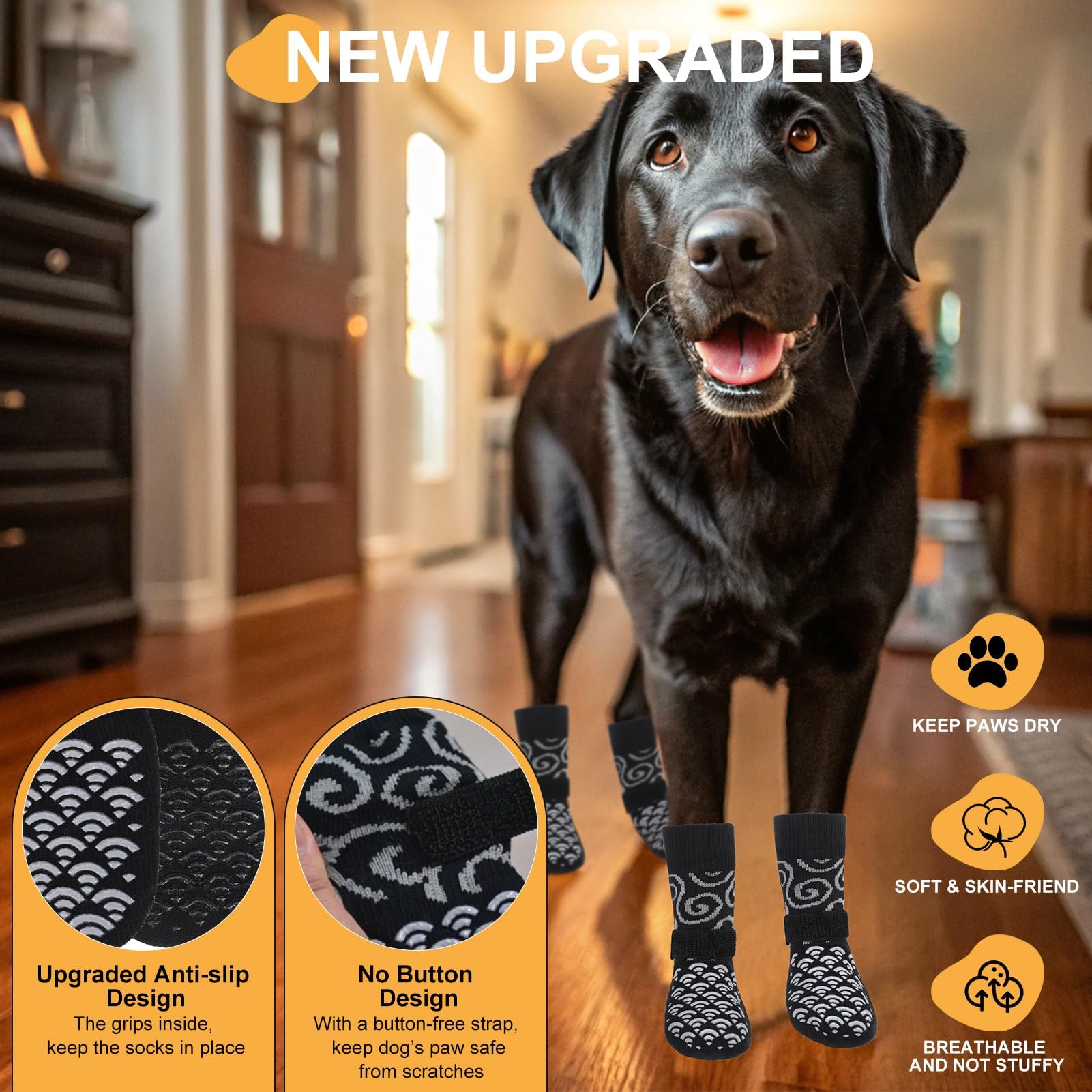 K9Meme Anti Slip Dog Socks With Four Sides Grips For Hardwood Floors, Extra Traction Control No Twist - Dog Shoes Paw Protector
