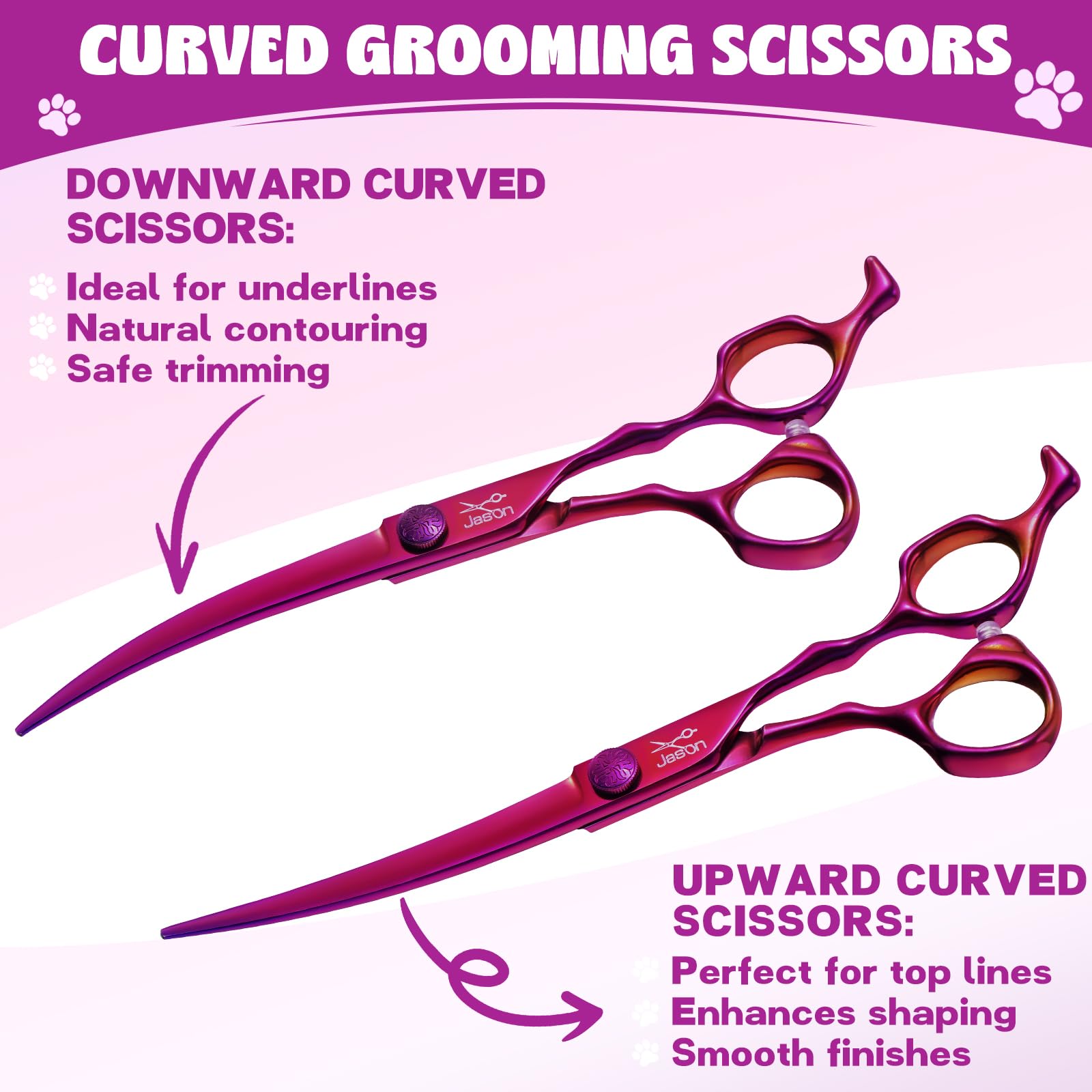 JASON Dog Grooming Scissors Set - Professional 6 in 1 Dog Shears Set - 7 '' Thinning Scissors, 7 '' Straight, 7 '' Up-Curved, 7