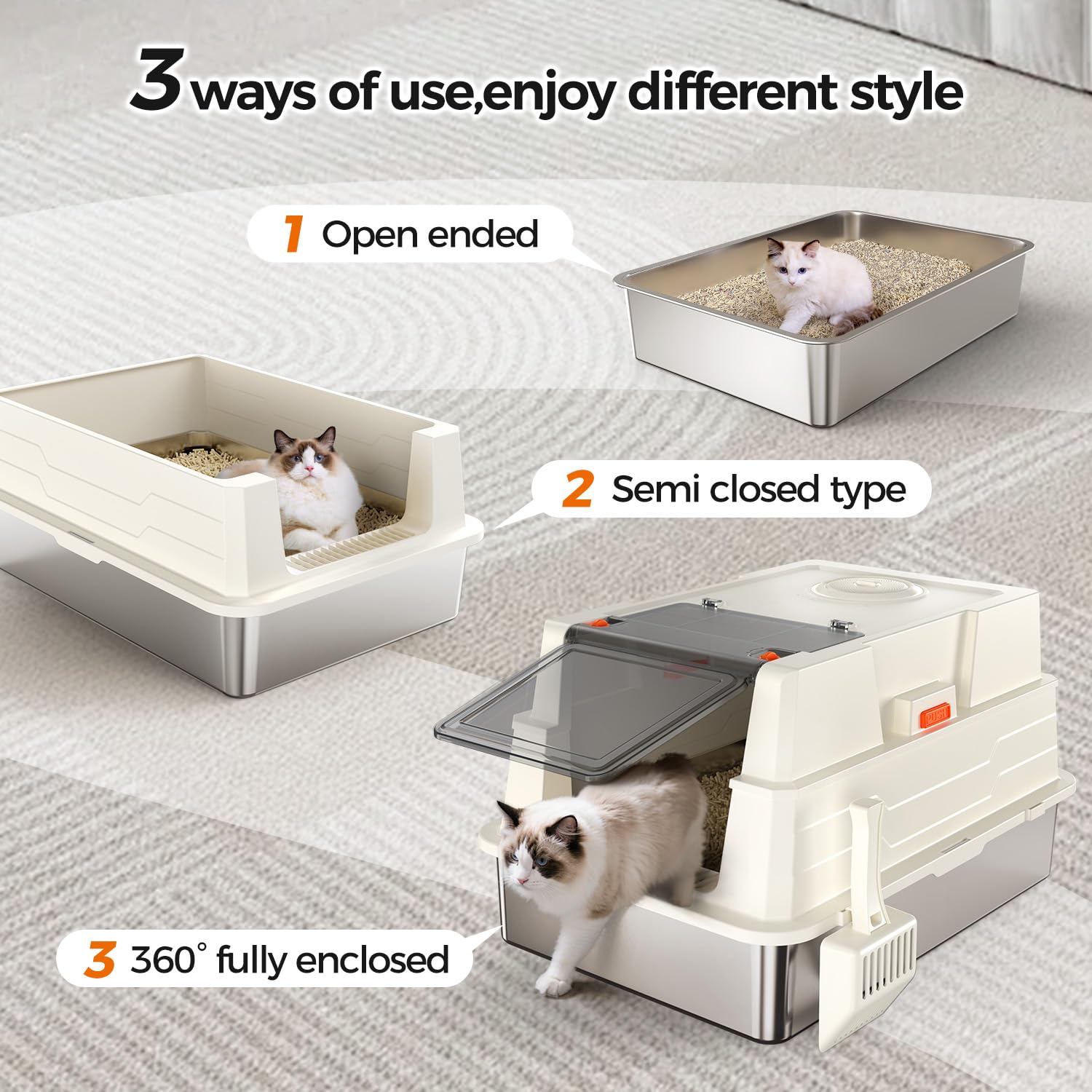 Xxxl Stainless Steel Litter Box With Lid,28 L X 20.5 W X 16.5 H Extra Large Cat Litter Box Enclosure For Large And Multi-C