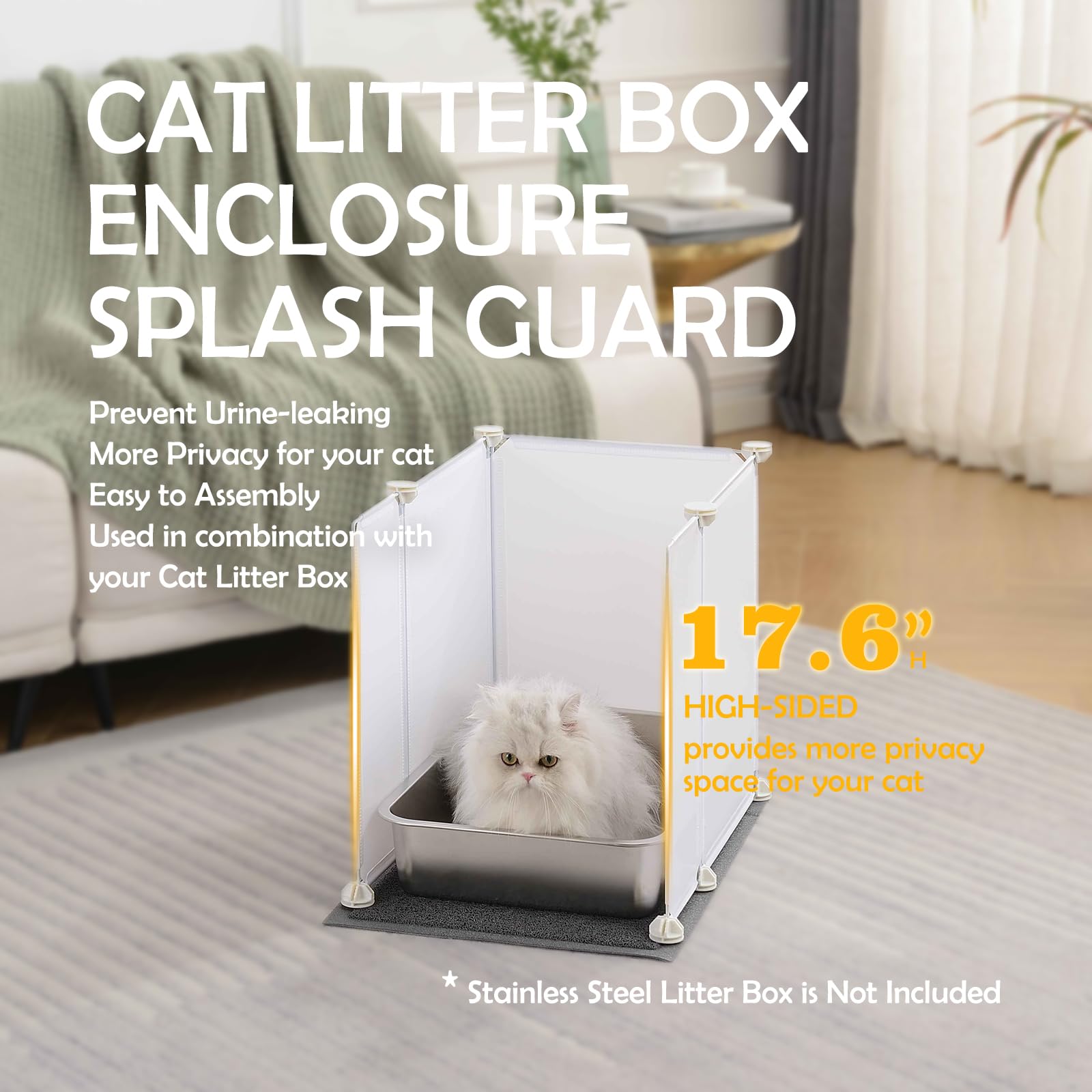 Meexpaws Cat Litter Box Enclosure Splash Guard Small 20.5L    14W X 18H Inch, Light Weight Plastic Sheets With Cat Litter Mat Ea