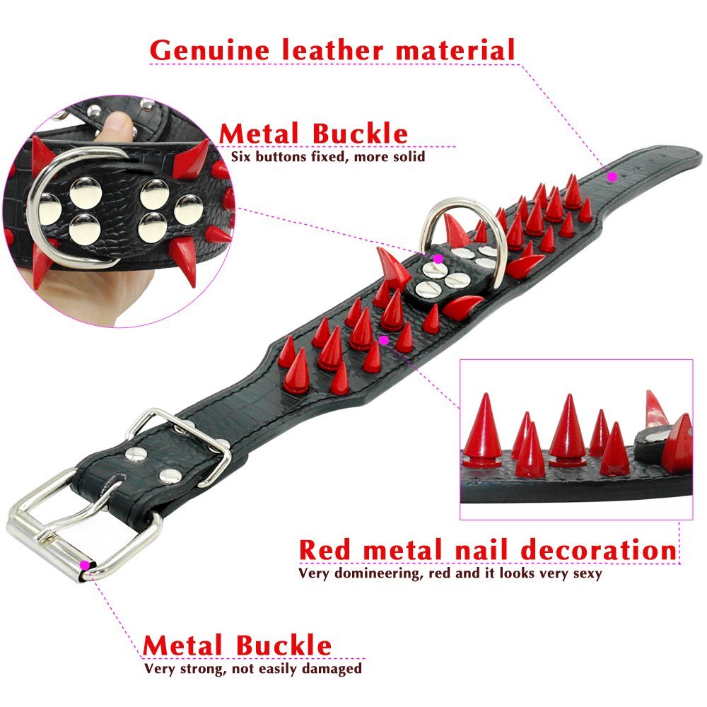 Berry Pet Sharp Spiked Studded Dog Collar - Stylish Leather Dog Collars - 2 Inch In Width Fit For Medium & Large Dogs - Such As Pitbull Mastiff - Black Rivets & Black Leather,21-24'