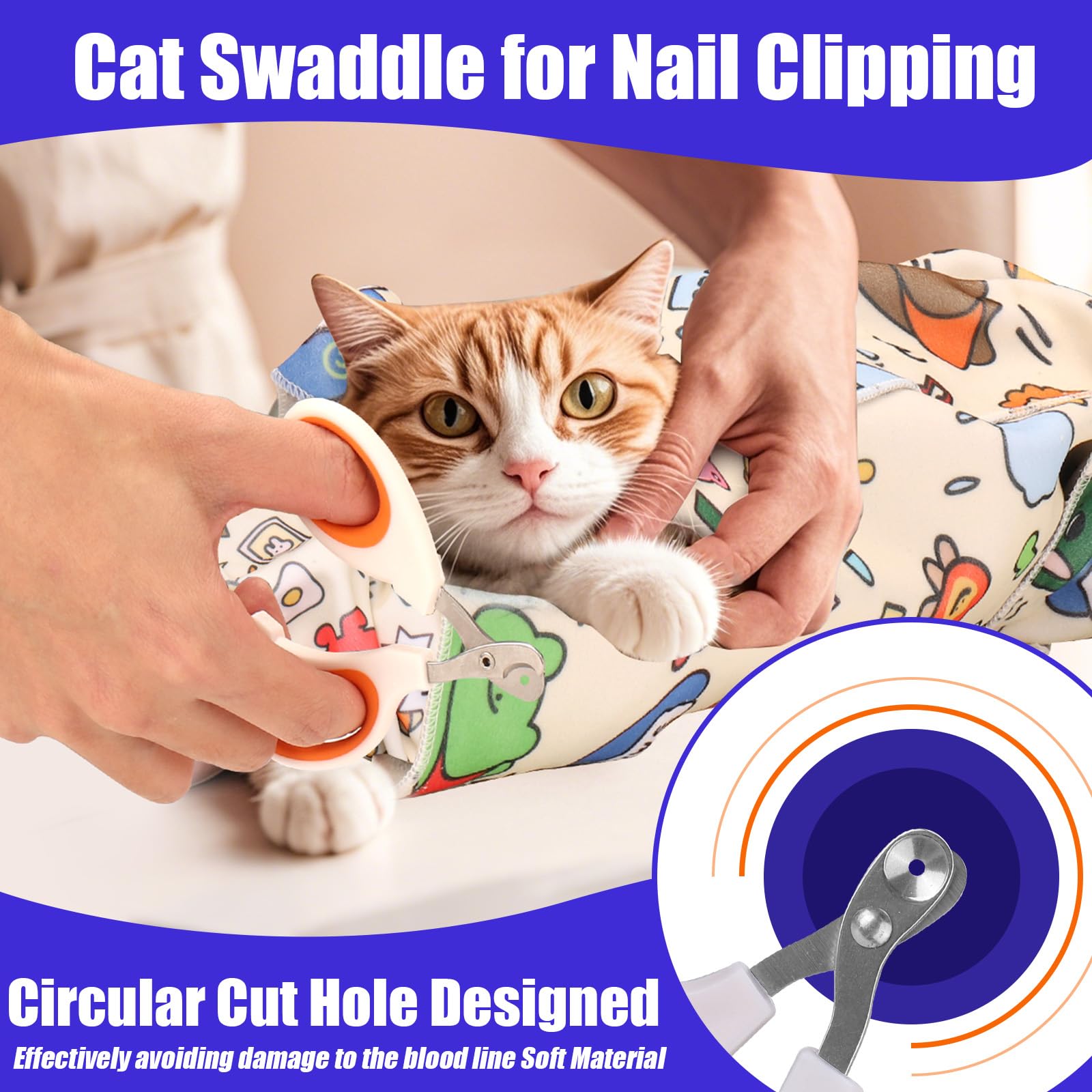 Xangnier Cat Grooming Wrap With Cat Nail Clippers -Self-Adhesive Cat Swaddle For Nail Clipping, Anti-Scratch & Anti-Escape Cat R