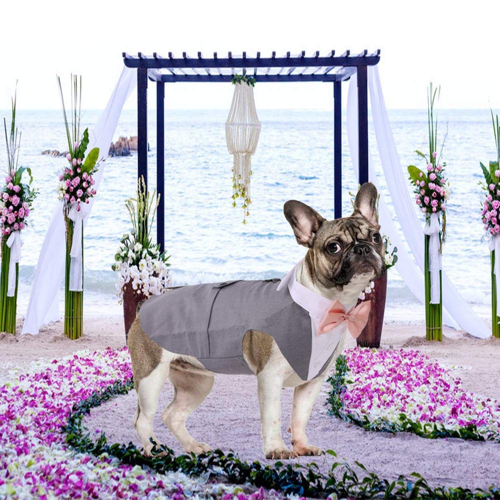 Qbleev Dog Tuxedo For Large Dogs, Dog Suit And Bandana Set, Dog Wedding Outfit With Bow Tie, Formal Dog Tux Dog Costume Halloween Dog Christmas Outfit For Birthday Party Cosplay, Grey 2Xl