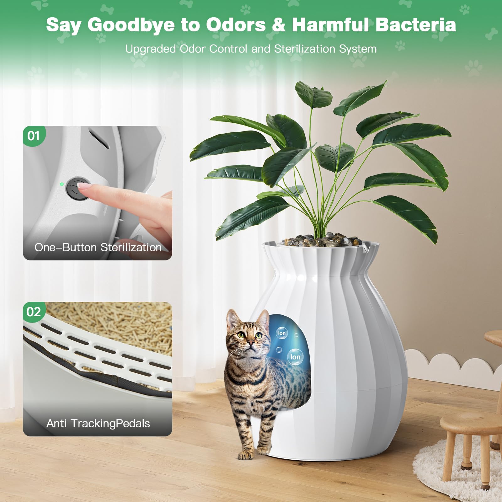 Plant Litter Box Equipped With Odor Removal System,Hidden Cat Planter Litter Box Enclosure For Big Cats,Enclosed Secret Cat Litt