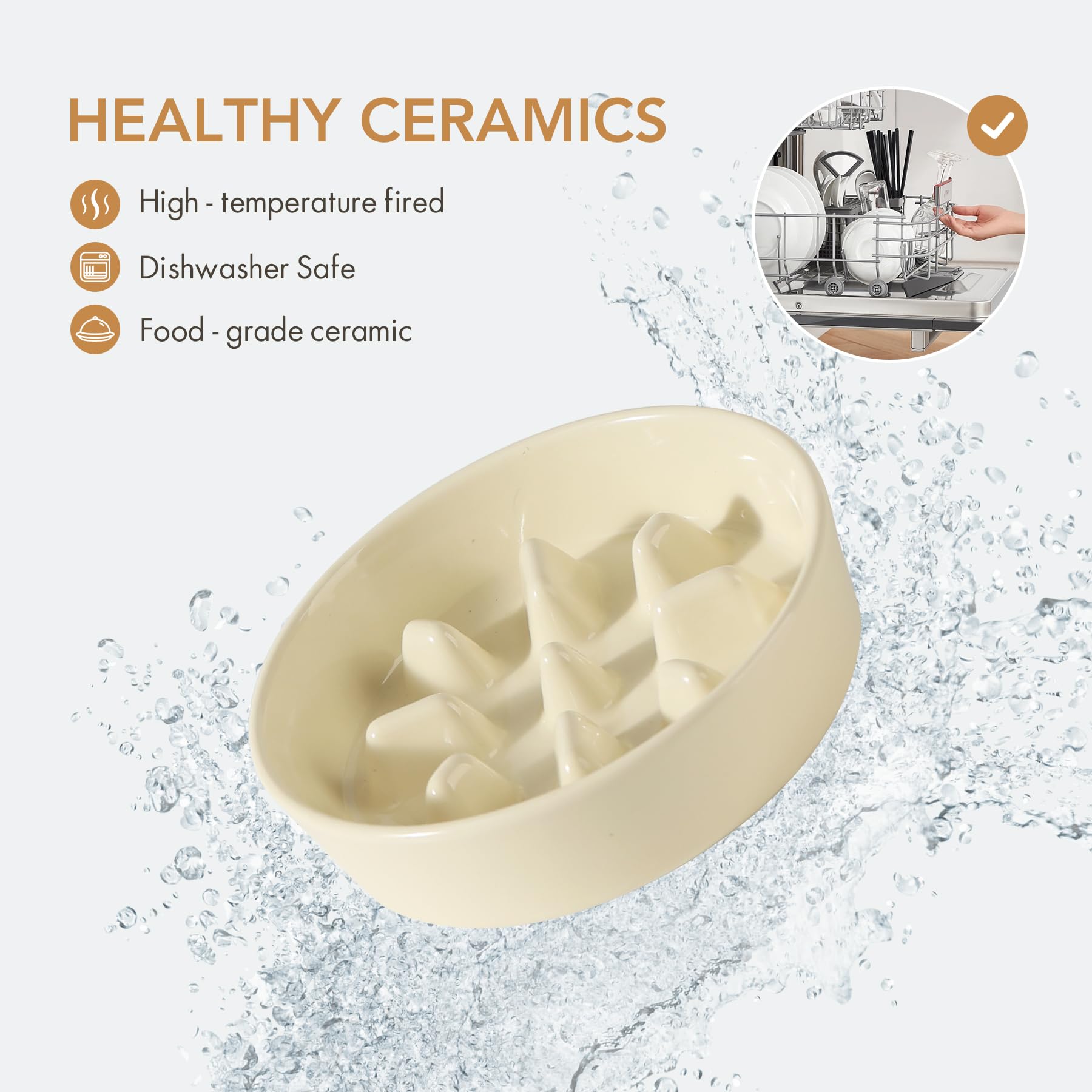 Havniva Ceramic 1.2 Cup Dog Bowl Slow Feeder, 7.3 inch Slow Pet Food Dish for Medium and Small Dog, Stop Bloat, Preventing Choki