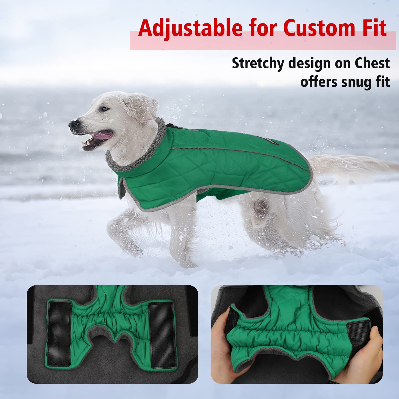 Fragralley Waterproof Dog Coat Small - Warm Fleece Lining, Adjustable Reflective Winter Jacket, Green, Model TC2011